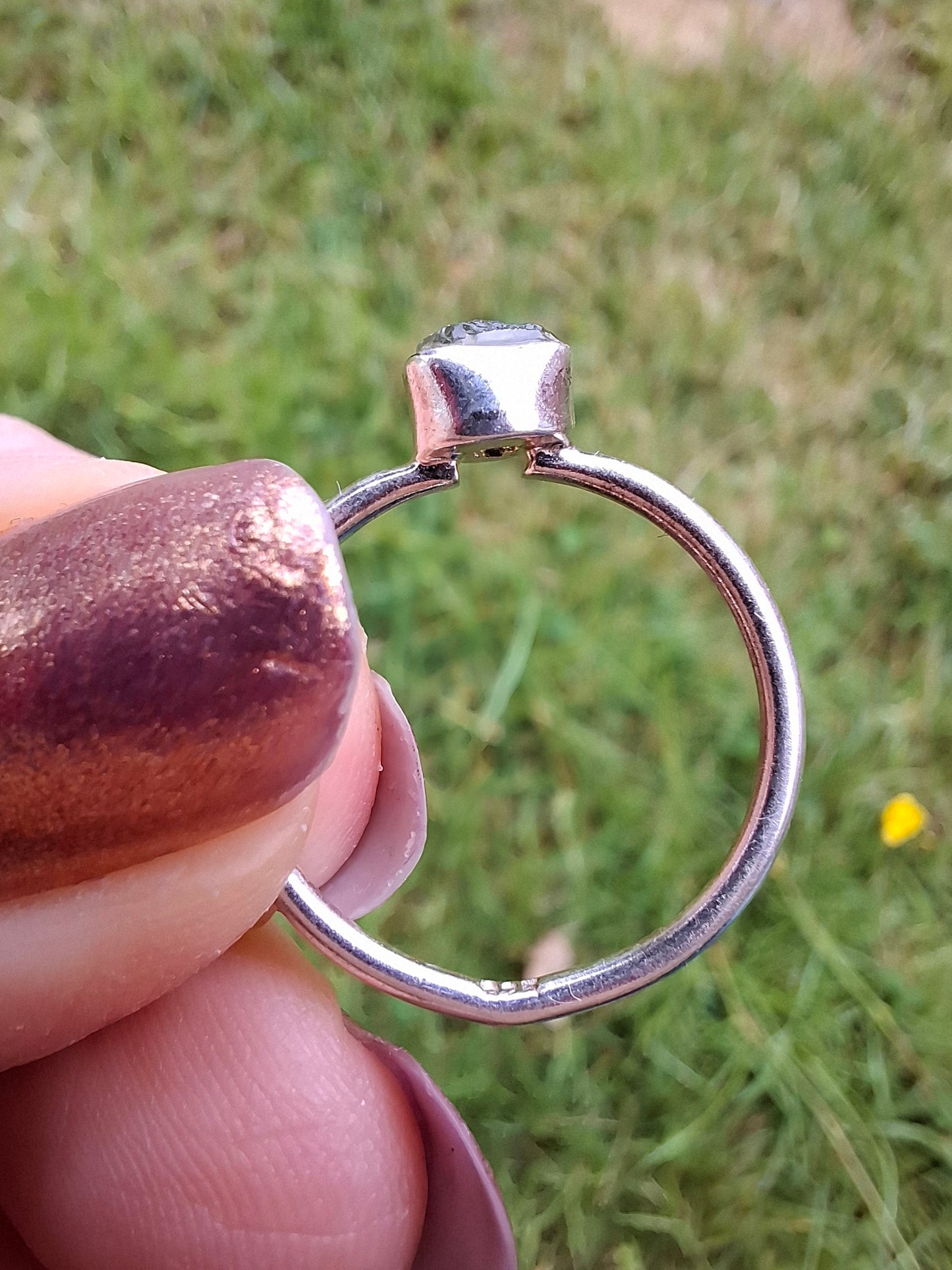 Moldavite Ring, size large M/small N, 925 Silver, Tektite (Ref: R40)