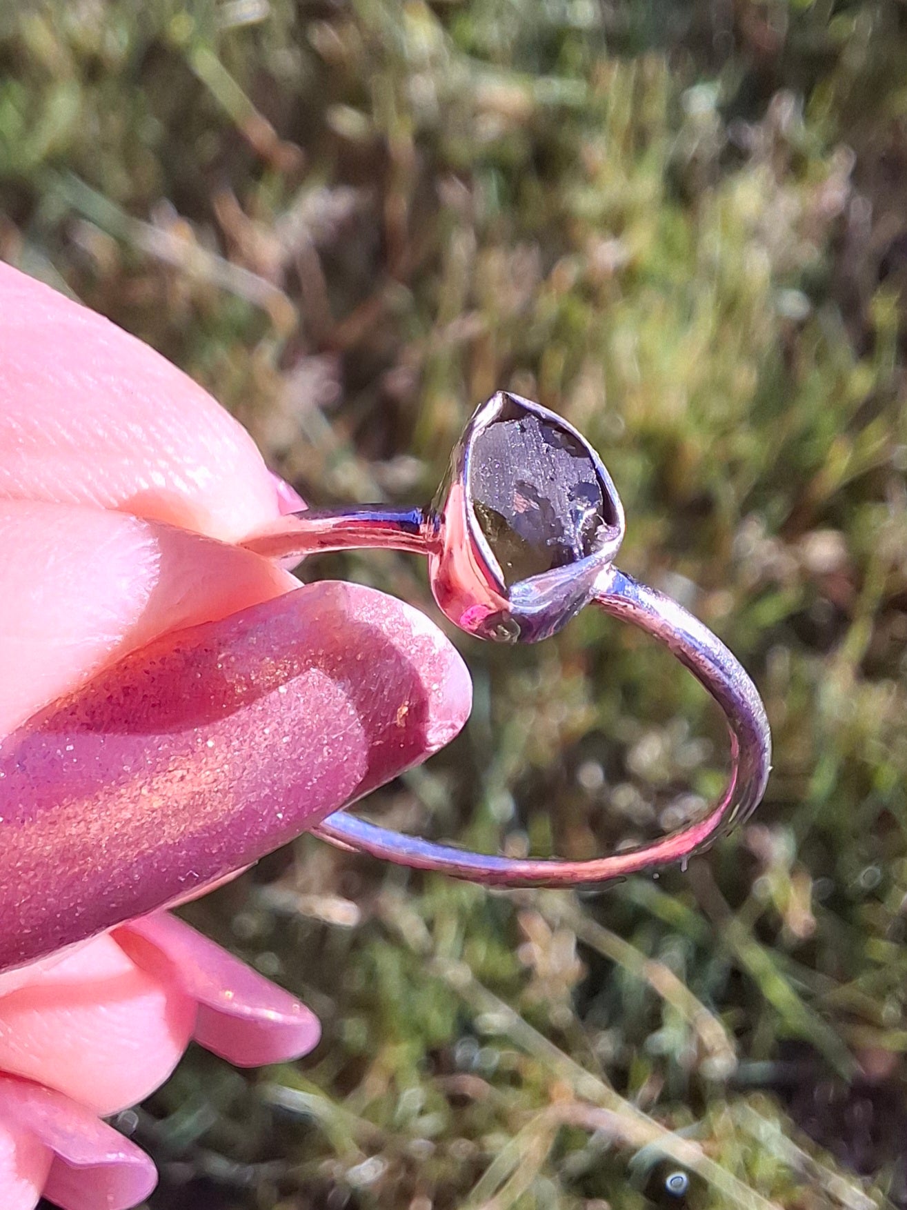 Moldavite Ring, size large T, 925 Silver, Tektite (Ref: R70)