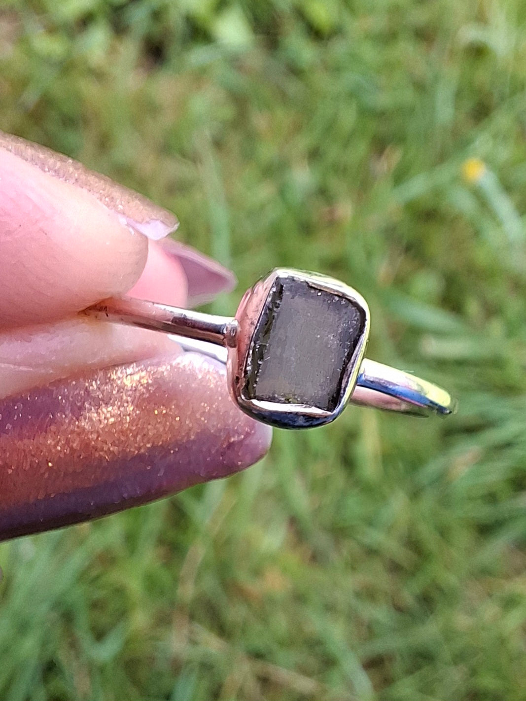 Moldavite Ring, size large P/small Q, 925 Silver, Tektite (Ref: R43)