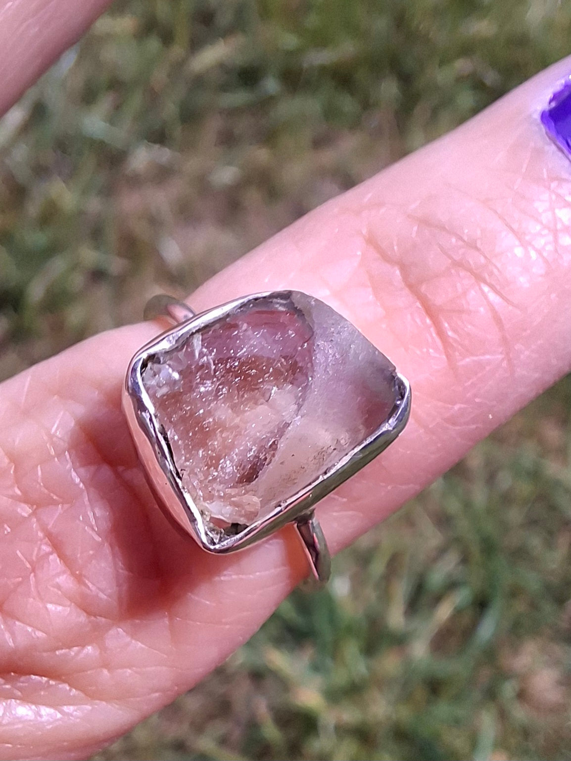 Libyan Desert Glass Ring, size small L, 925 Silver, Tektite (Ref: LR14)
