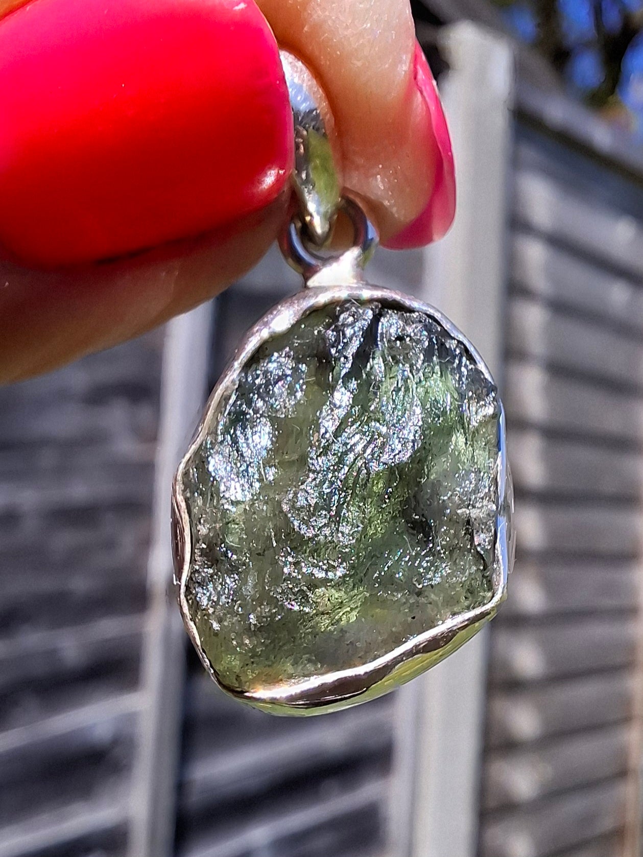 Moldavite Pendant, 925 Silver, Tektite (Ref: P441)