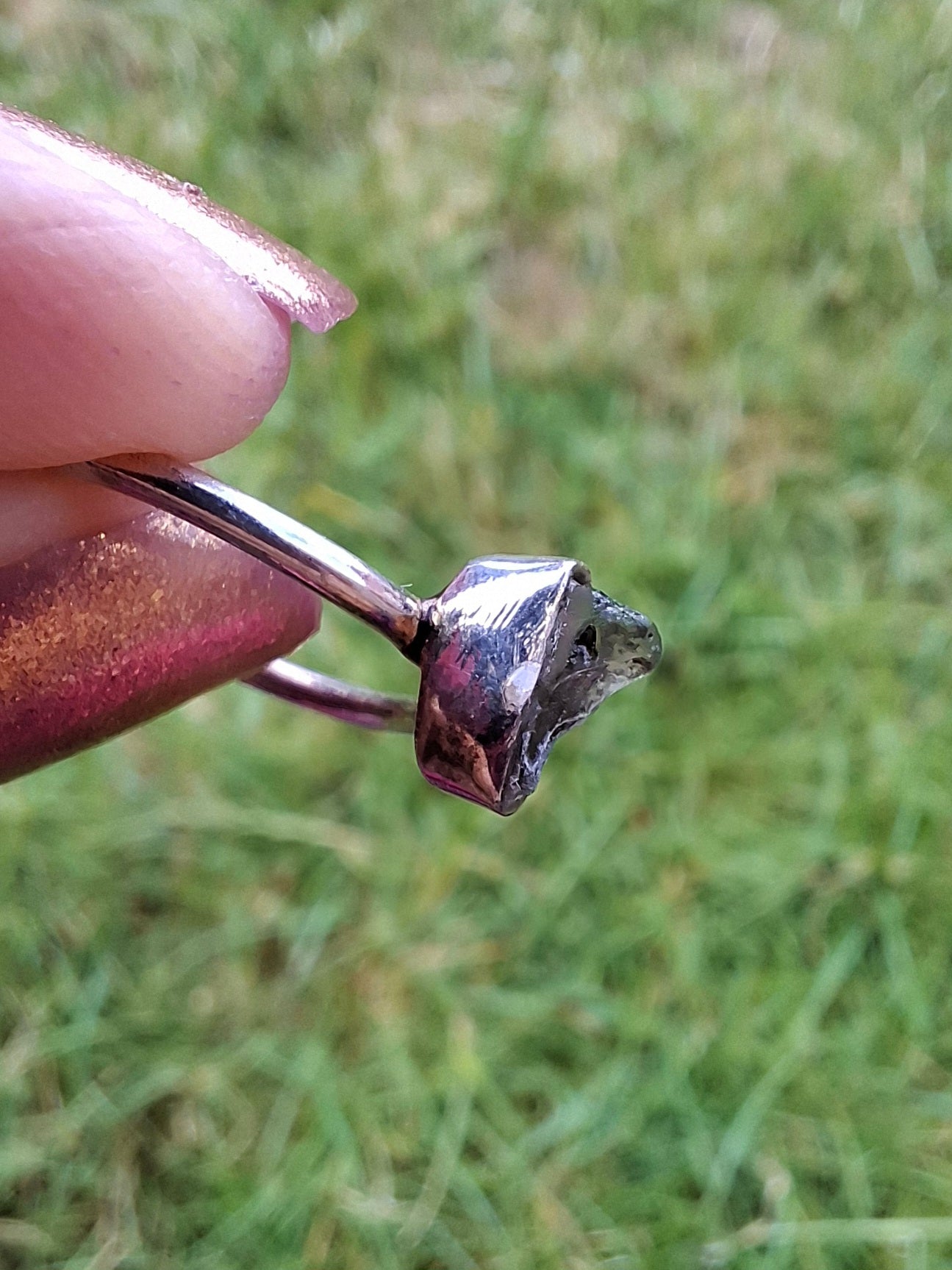 Moldavite Ring, size large M, 925 Silver, Tektite (Ref: R30)