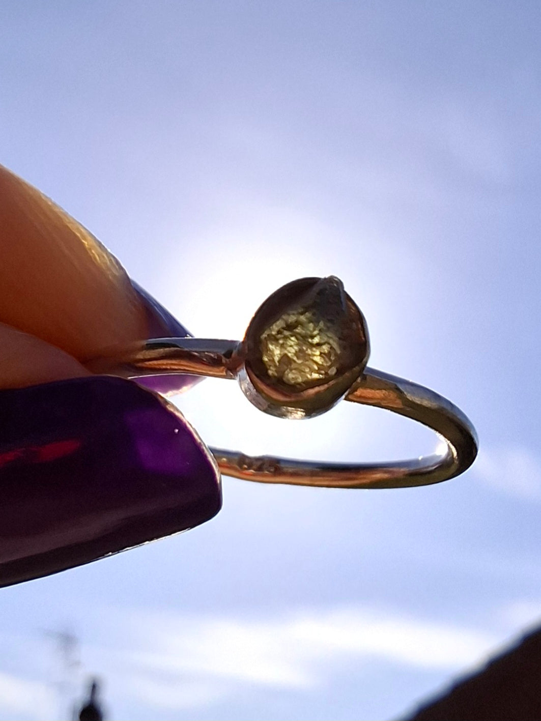 Moldavite Ring, size M, 925 Silver, Tektite (Ref: R31)