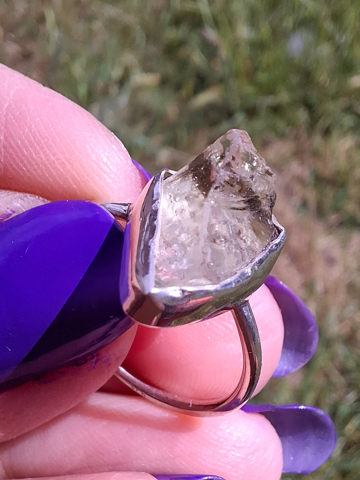 Libyan Desert Glass Ring, size Large O, 925 Silver, Tektite (Ref: LR21)