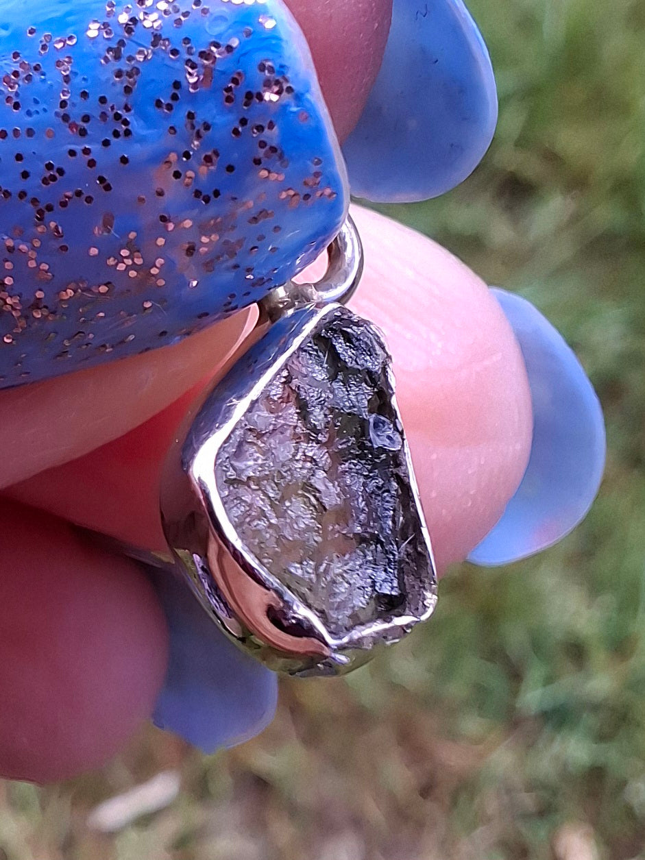 Moldavite Pendant, 925 Silver, Tektite (Ref: P76)