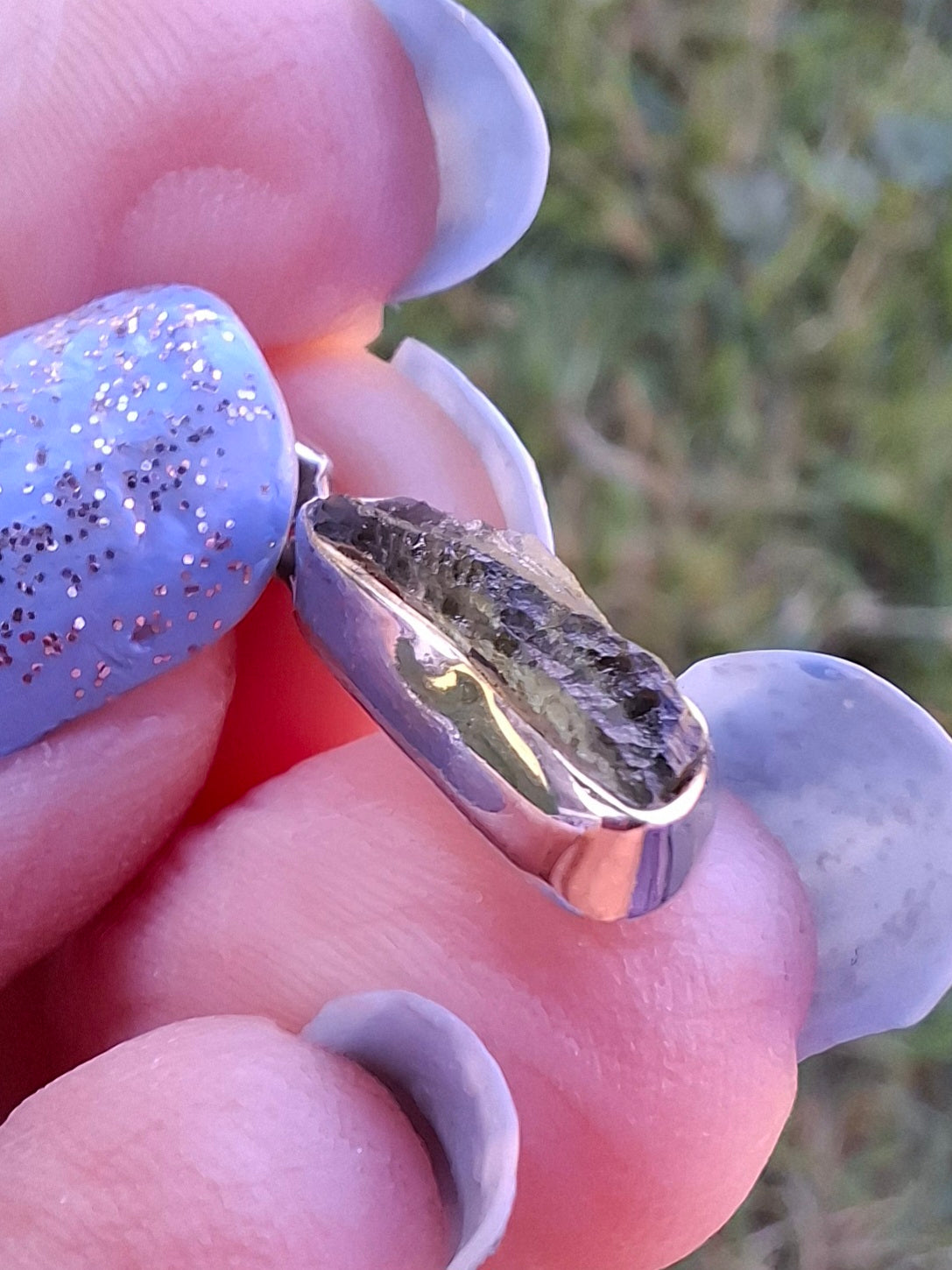Moldavite Pendant, 925 Silver, Tektite (Ref: P82)