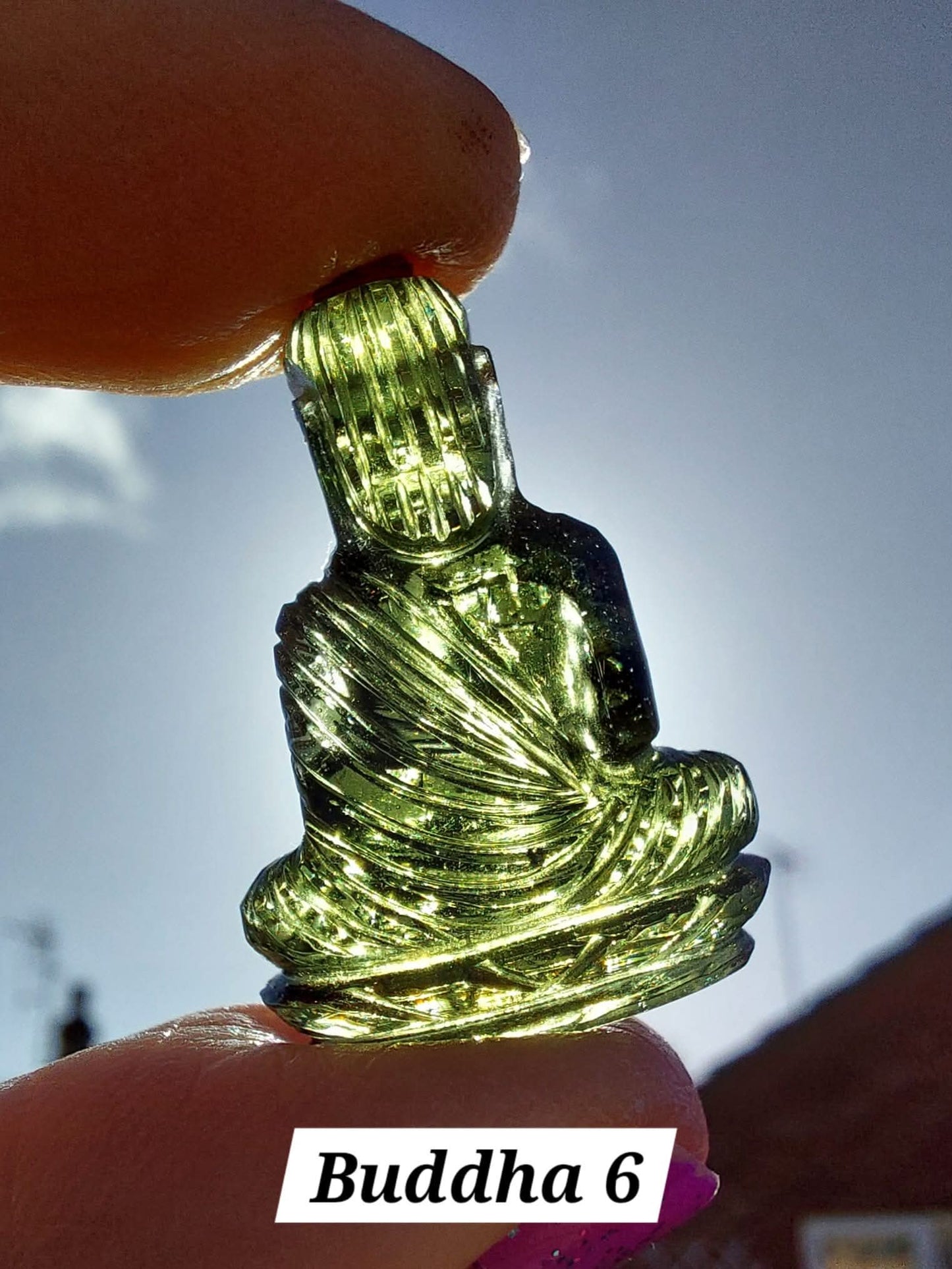 Moldavite BUDDHA Carving, 4.23g, Tektite (Ref: Buddha6)