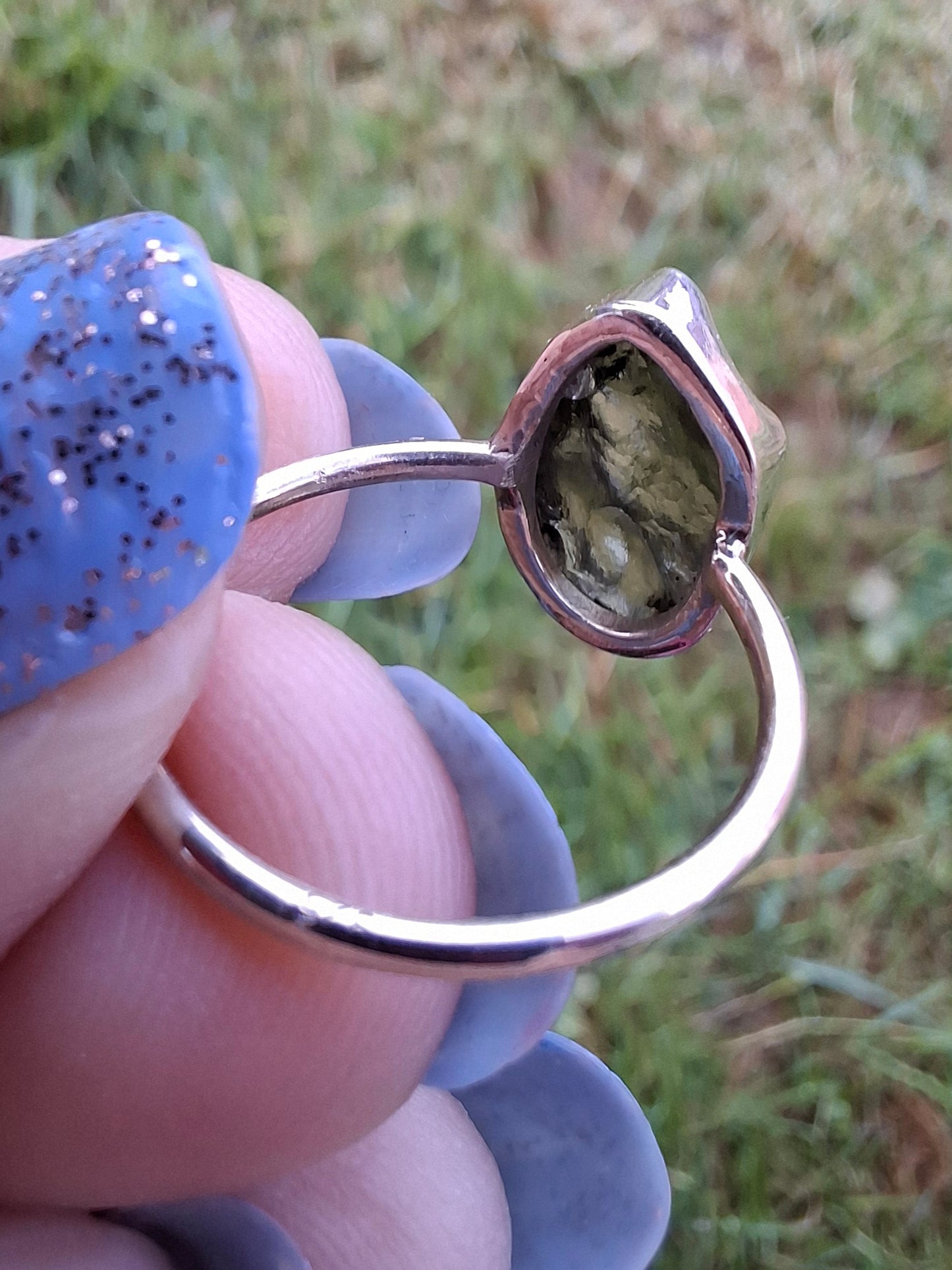 Moldavite Ring, size M, 925 Silver, Tektite (Ref: R22)