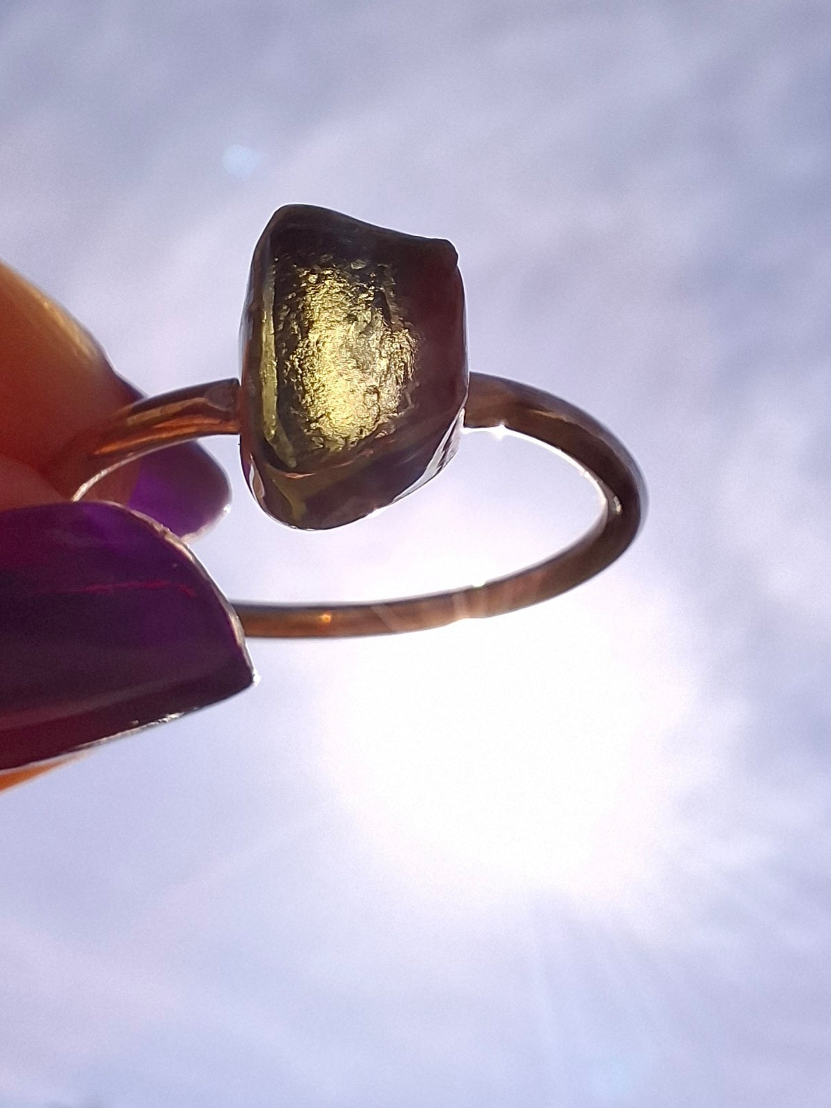 Moldavite Ring, size small W, 925 Silver, Tektite (Ref: R59)