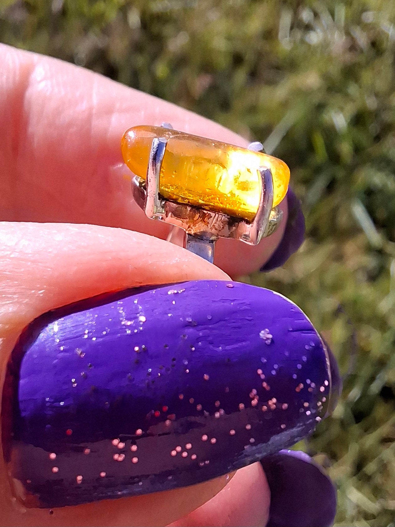 Baltic Amber Ring, size O, 925 Silver, Fossil (Ref: AR11)