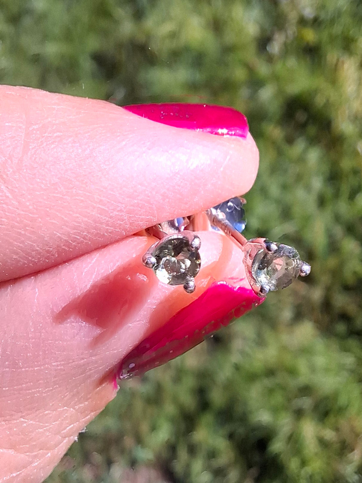 Moldavite (Faceted) 3mm Stud Earrings, 925 Silver (Ref: Pair59)