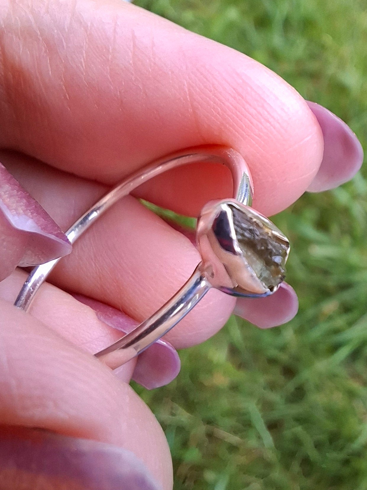 Moldavite Ring, size large R/small S, 925 Silver, Tektite (Ref: R54)