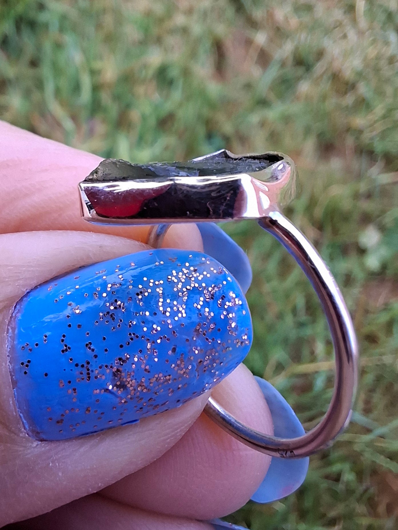 Moldavite Ring, size large M, 925 Silver, Tektite (Ref: R24)