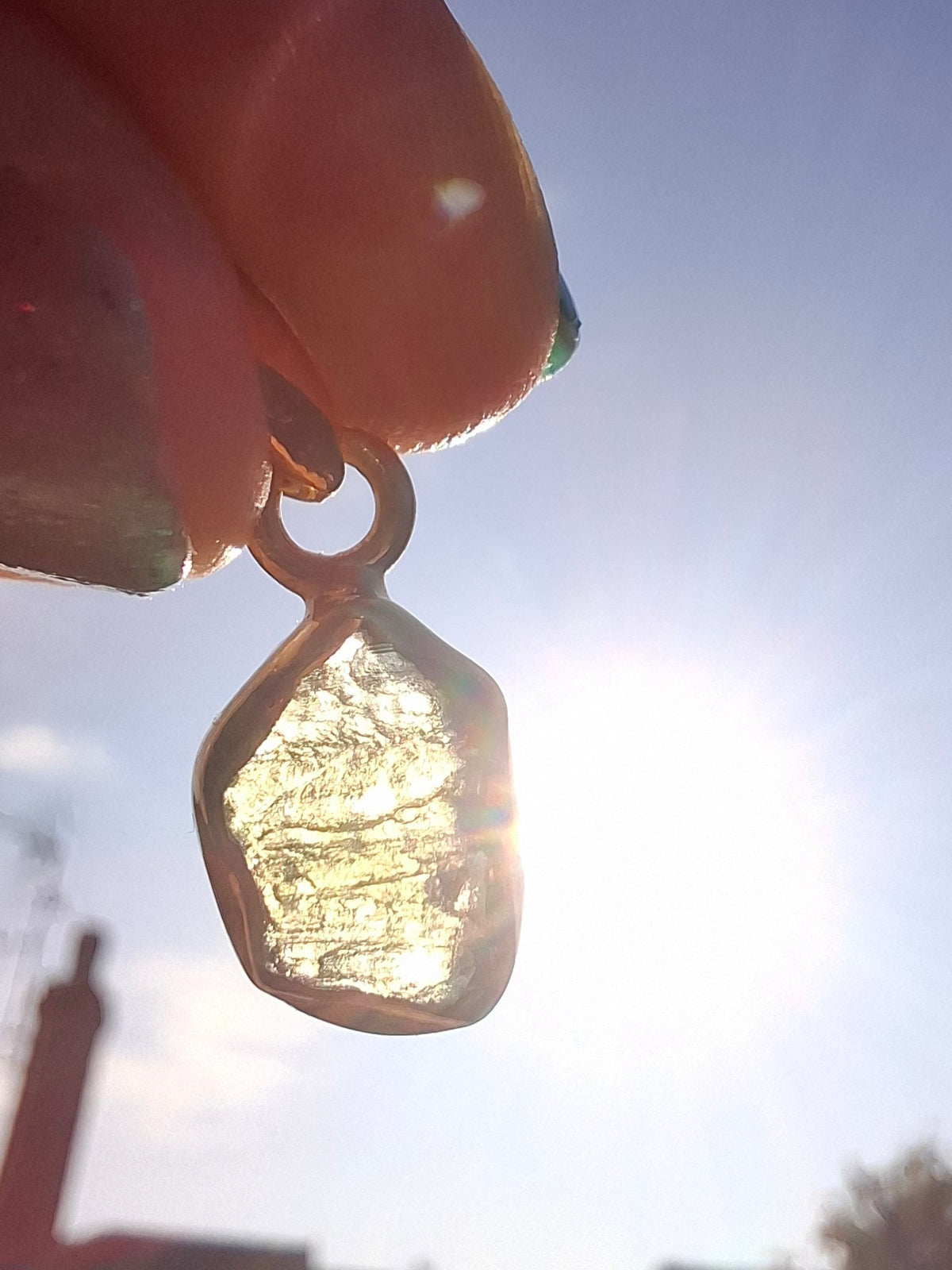Moldavite Pendant, 14K GOLD Plated, Tektite (Ref: P447)