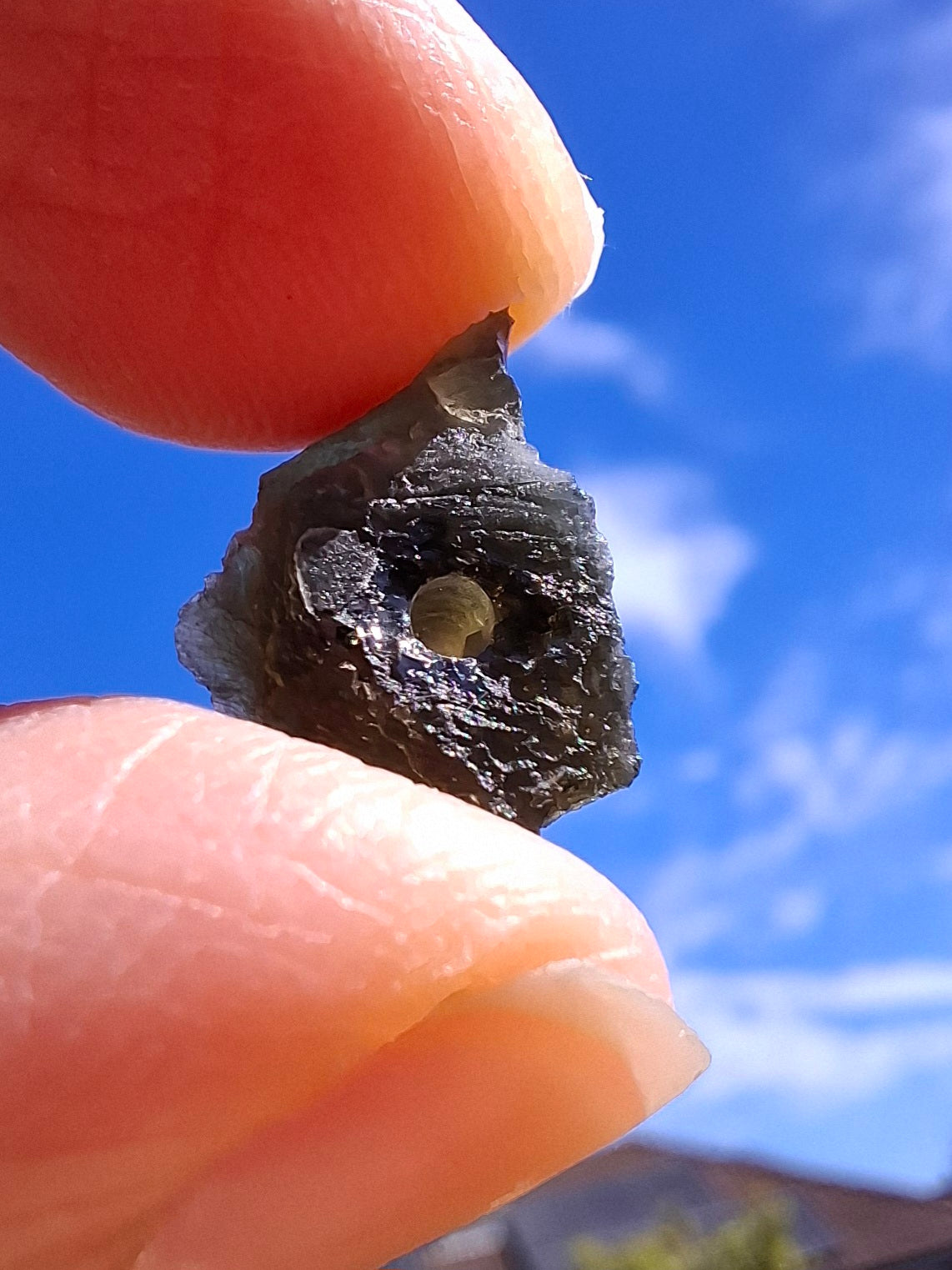 DRILLED Moldavite Piece, 0.92g, Tektite (Ref: D8)