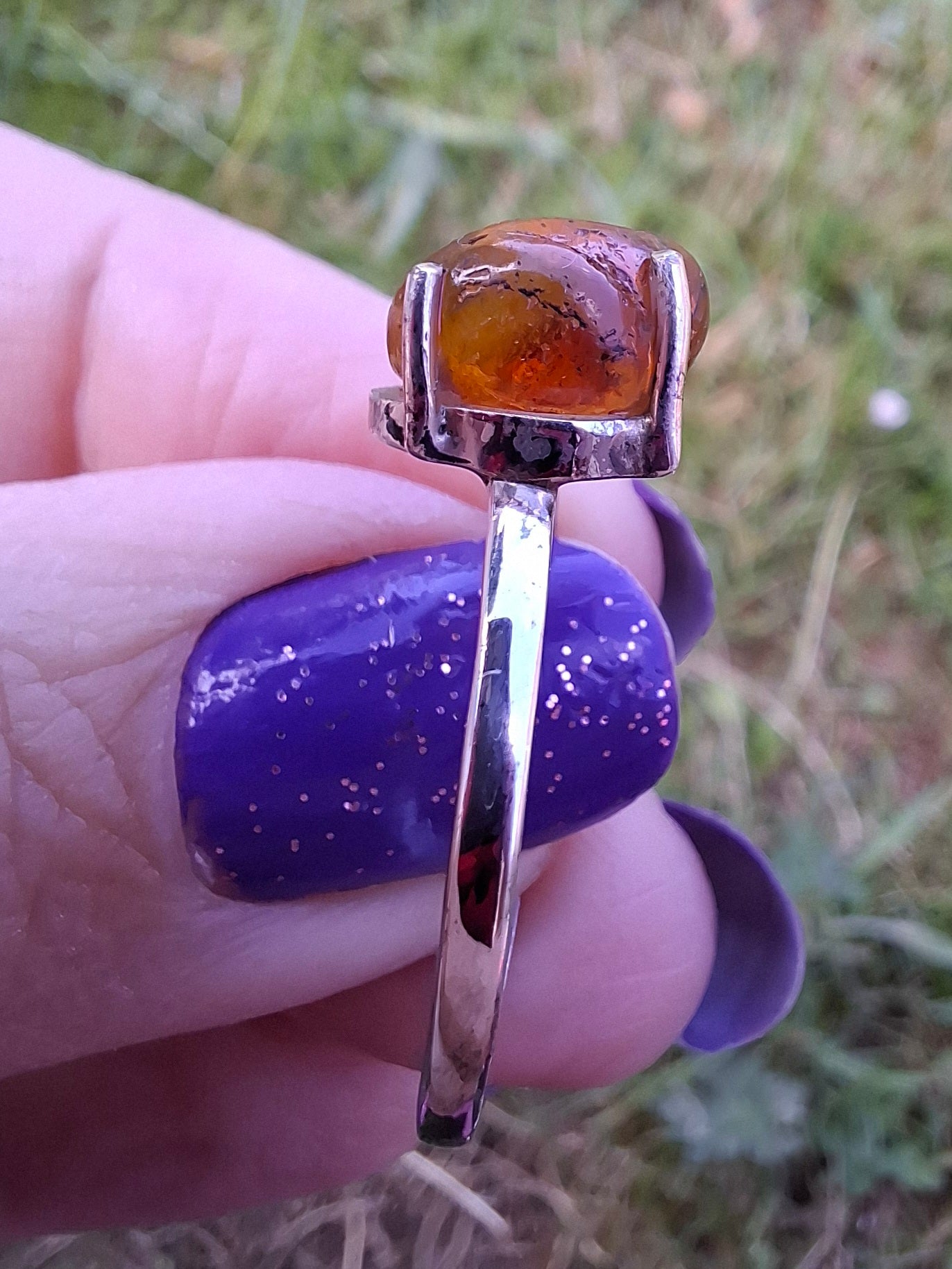 Baltic Amber Ring, size large W, 925 Silver, Fossil (Ref: AR29)