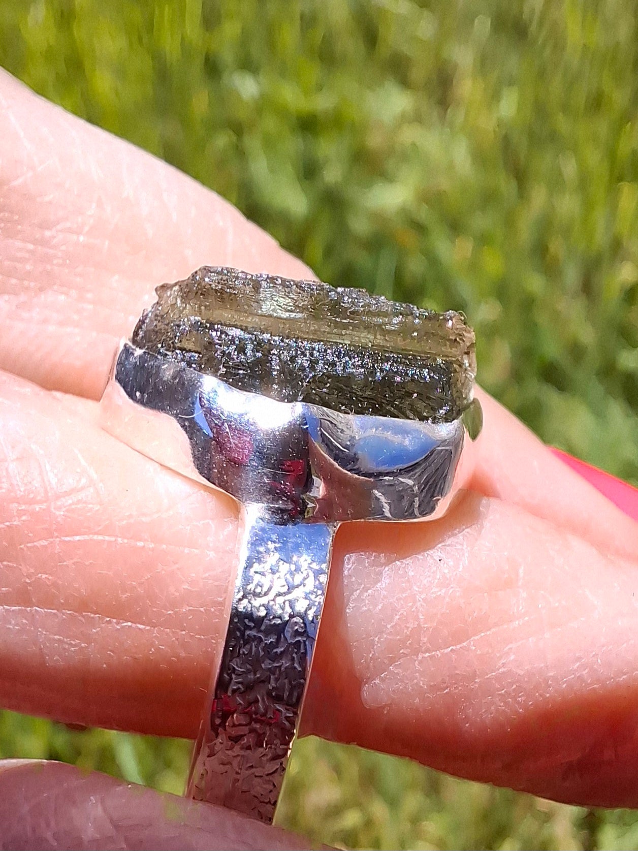 Moldavite Ring, size large R/small S, 925 Silver, Tektite (Ref: R319)