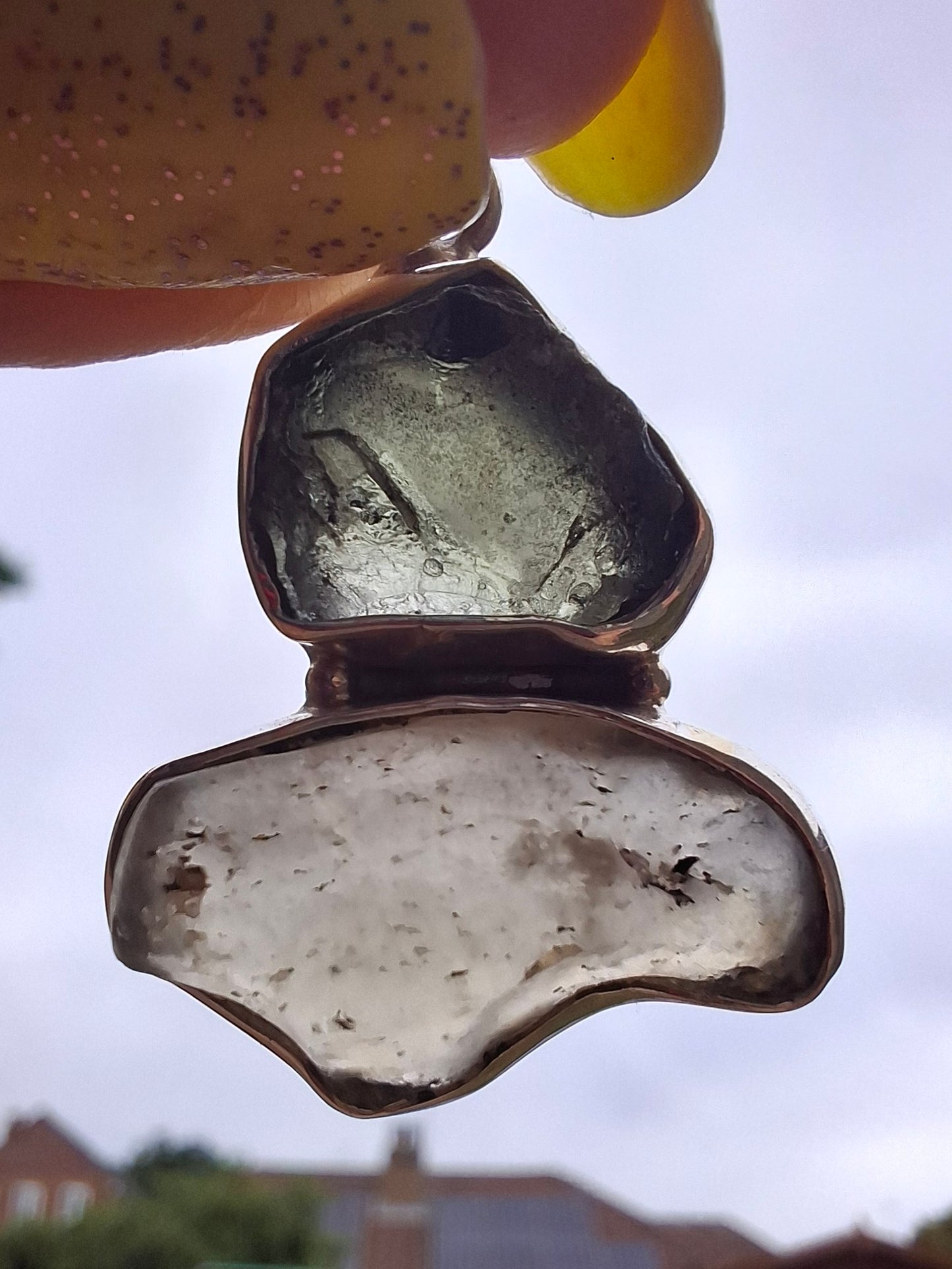 Moldavite & Libyan Desert Glass Pendant, 925 Silver, Tektite (Ref: MLP10)