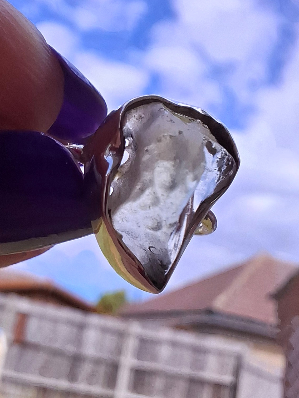 Libyan Desert Glass Ring, size large K, 925 Silver, Tektite (Ref: LR13)