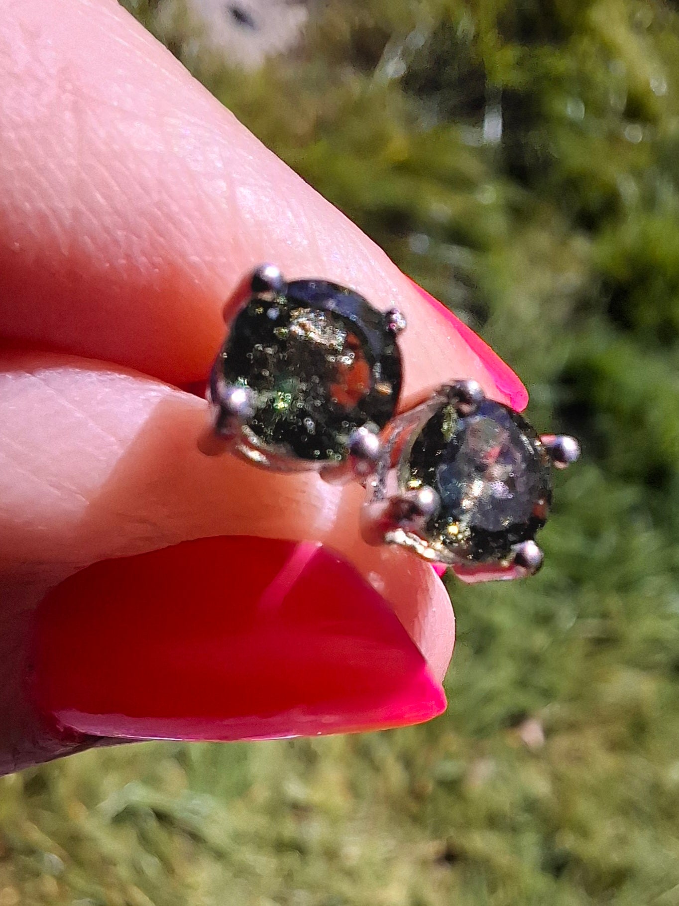 Moldavite (faceted) 5mm STUD EARRINGS, 925 Silver, Tektite (Ref: Pair17)