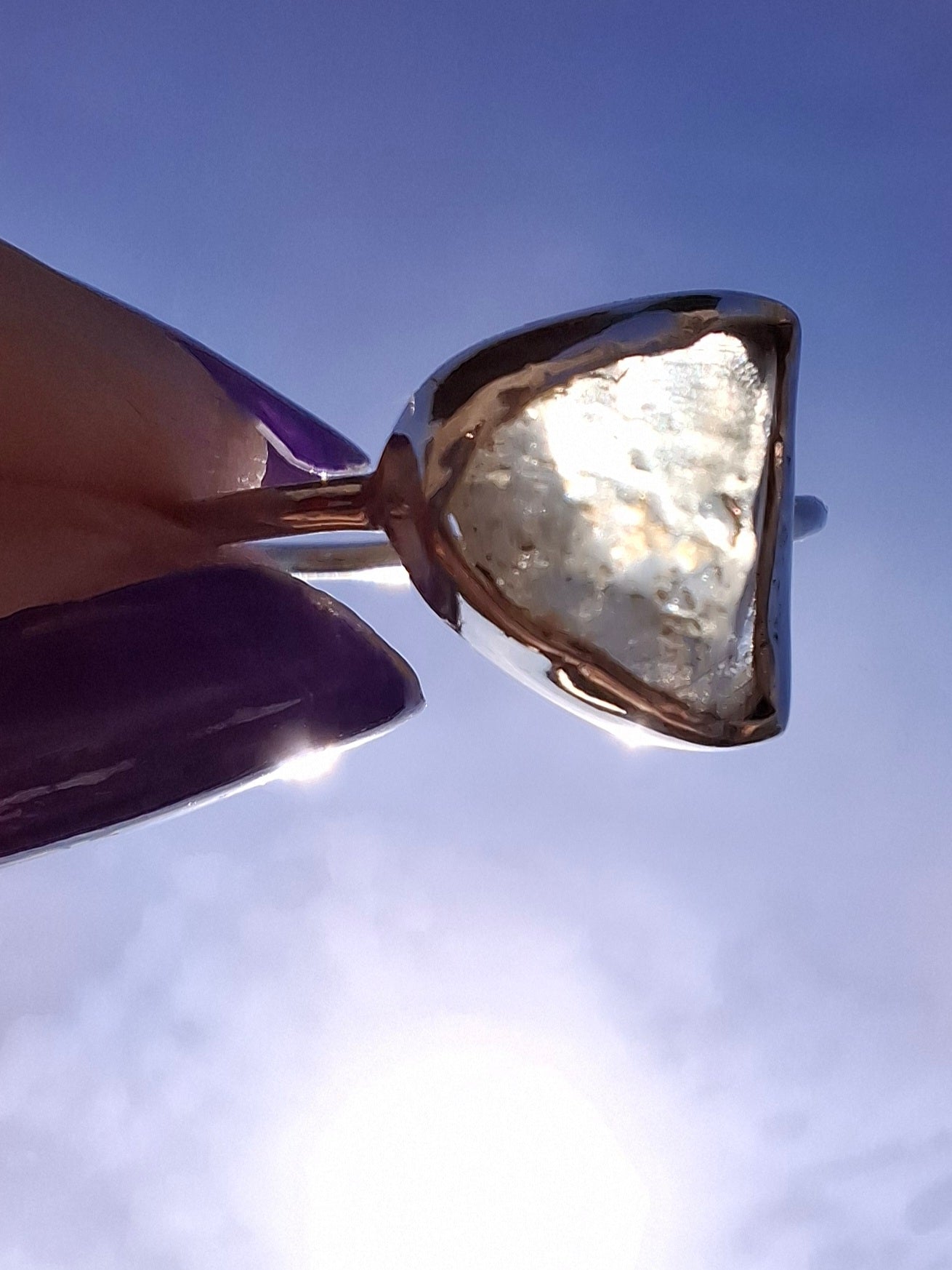 Libyan Desert Glass Ring, size small R, 925 Silver, Tektite (Ref: LR39)