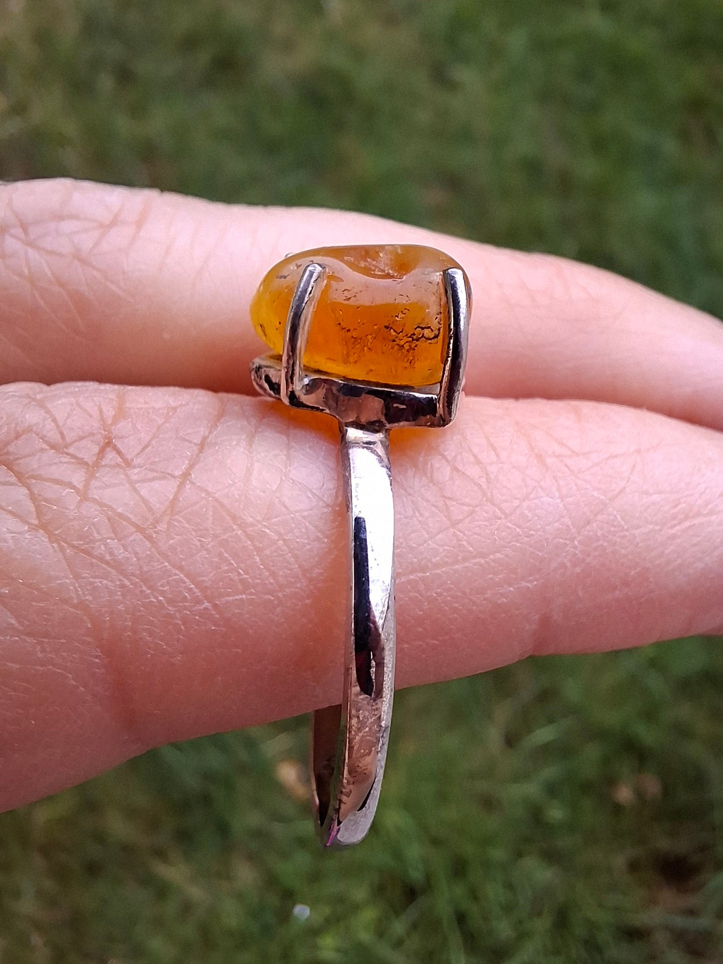 Baltic Amber Ring, size large Y, 925 Silver, Fossil (Ref: AR39)
