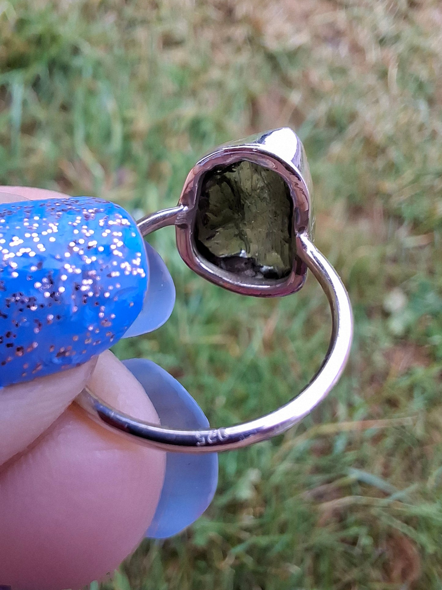 Moldavite Ring, size large N, 925 Silver, Tektite (Ref: R25)