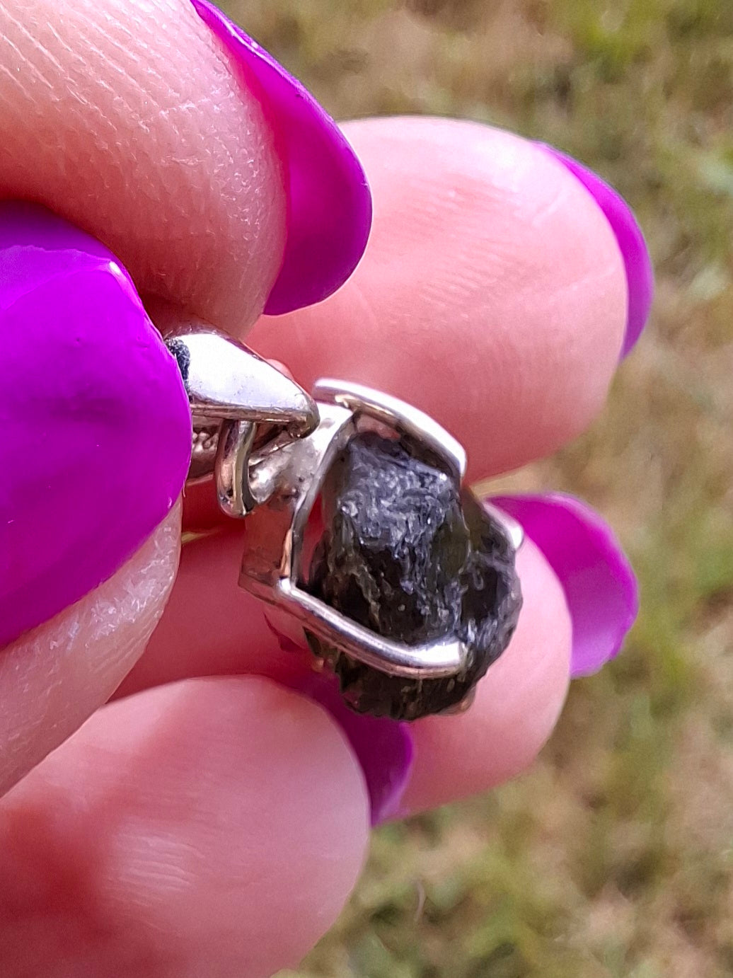 Moldavite Claw Pendant, 925 Silver, Tektite (Ref: P24)