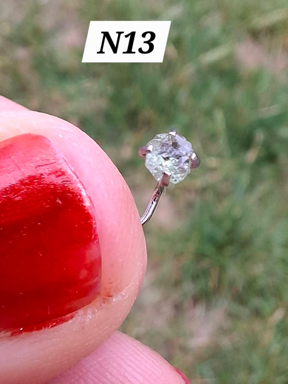 Moldavite (raw) NOSE STUD, 22G, Corkscrew, Surgical Steel, Tektite (Ref: N13)
