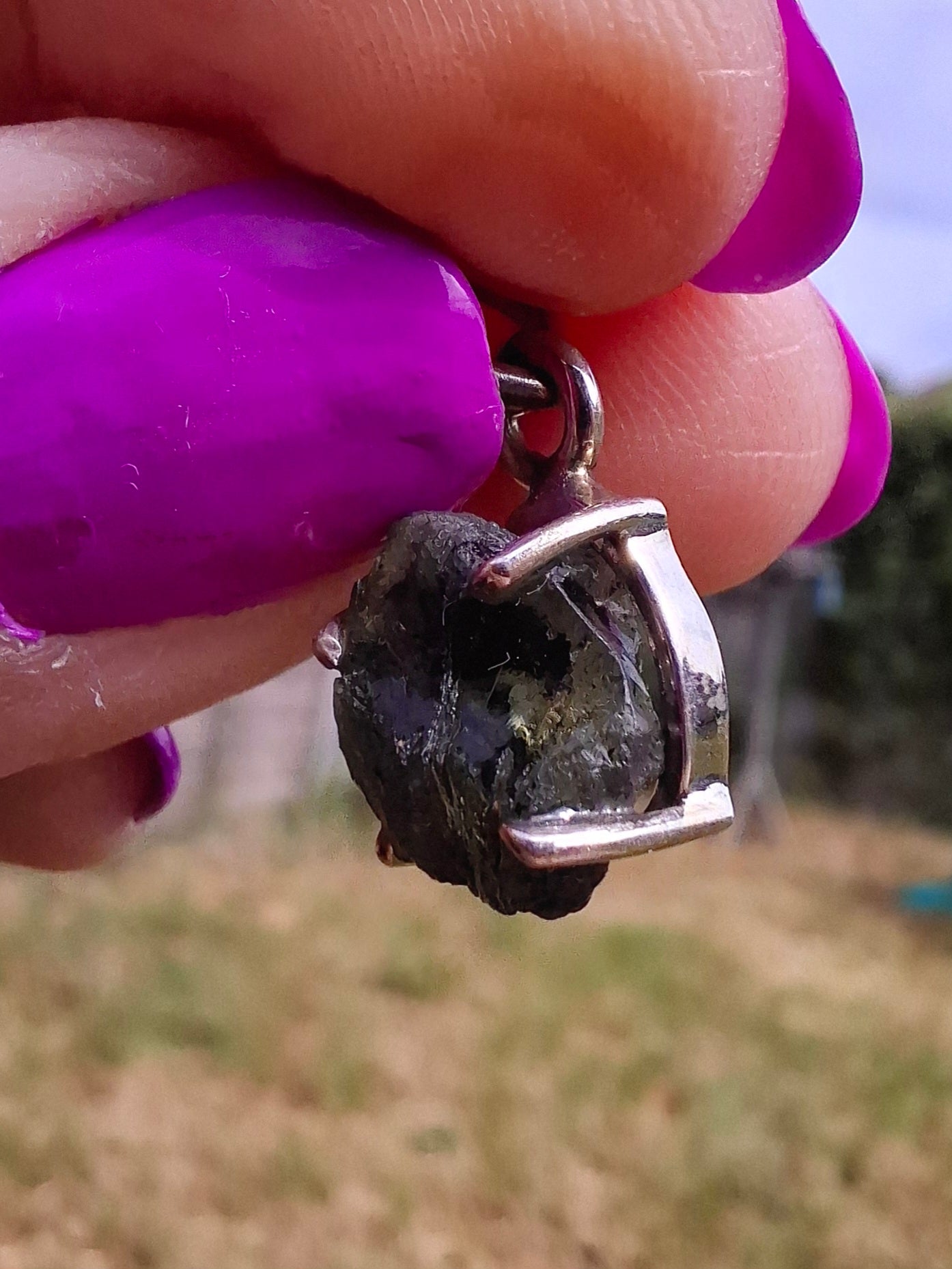Moldavite Claw Pendant, 925 Silver, Tektite (Ref: P24)