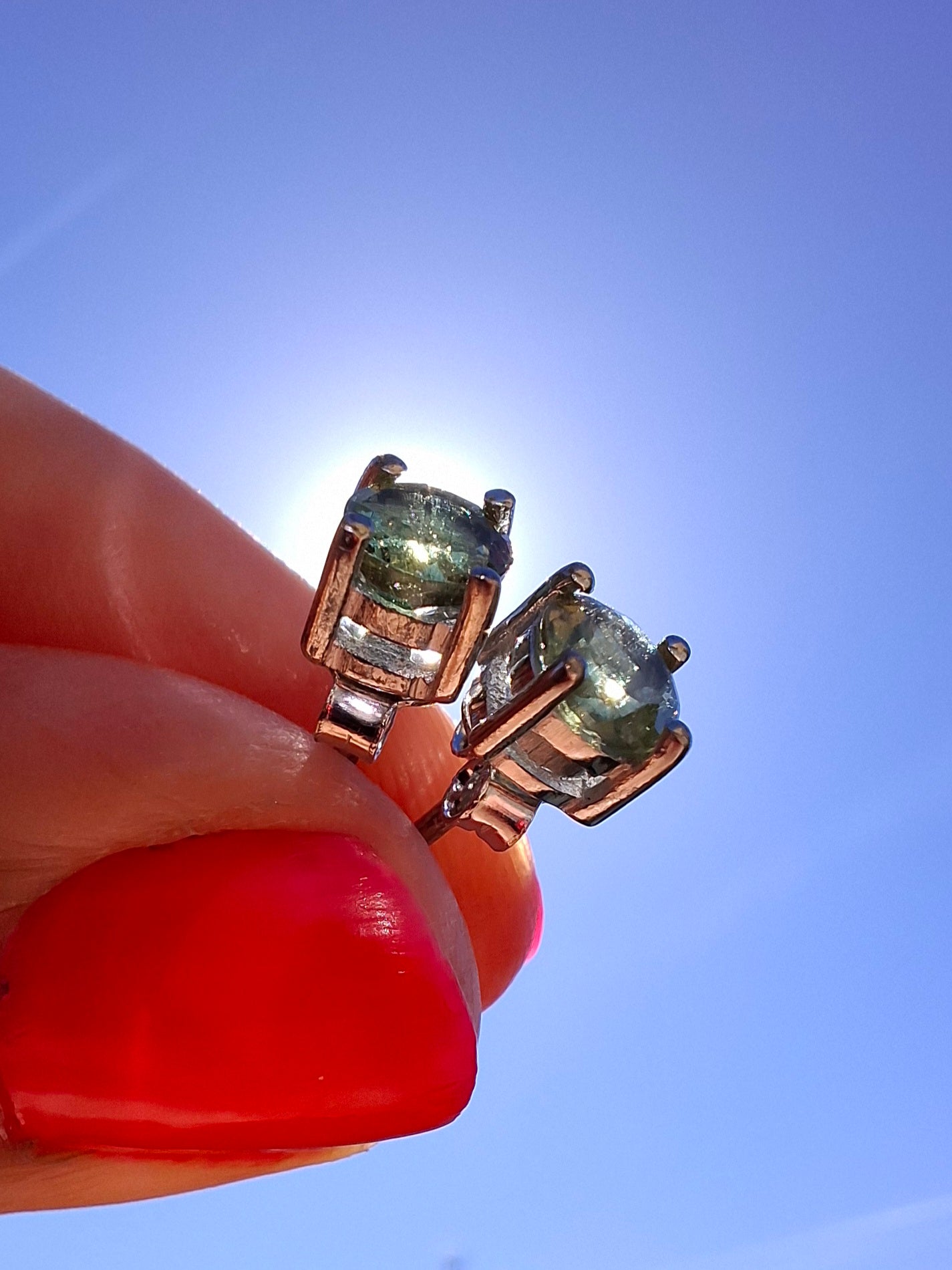 Moldavite (faceted) 5mm STUD EARRINGS, 925 Silver, Tektite (Ref: Pair51)