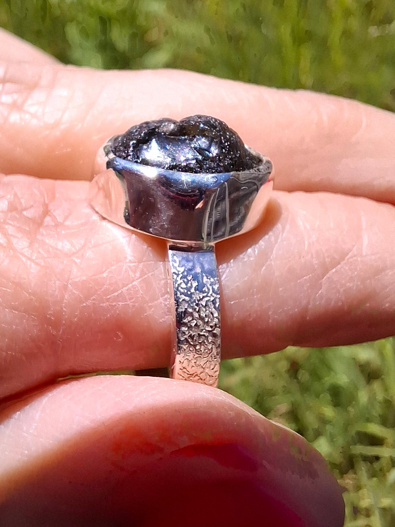 Moldavite Ring, size U, 925 Silver, Tektite (Ref: R322)