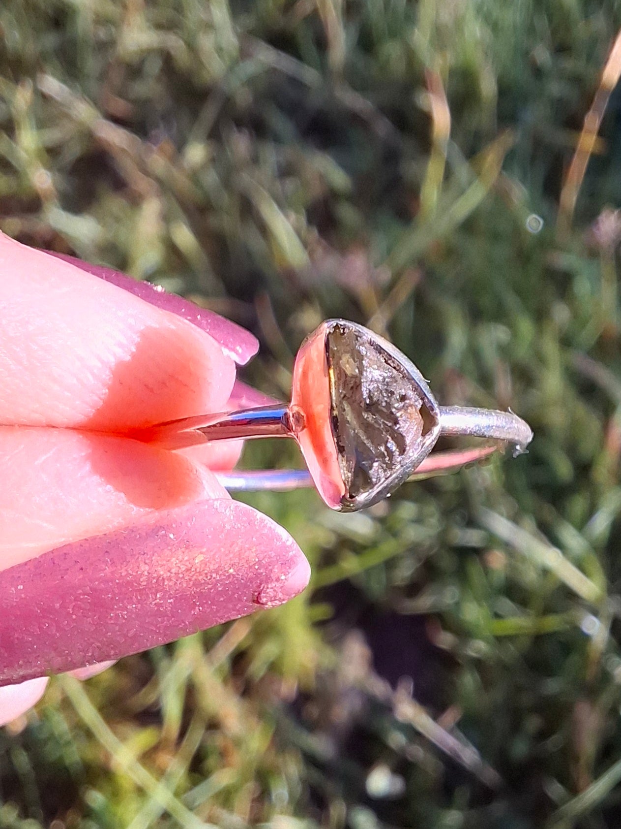Moldavite Ring, size large R/small S, 925 Silver, Tektite (Ref: R53)