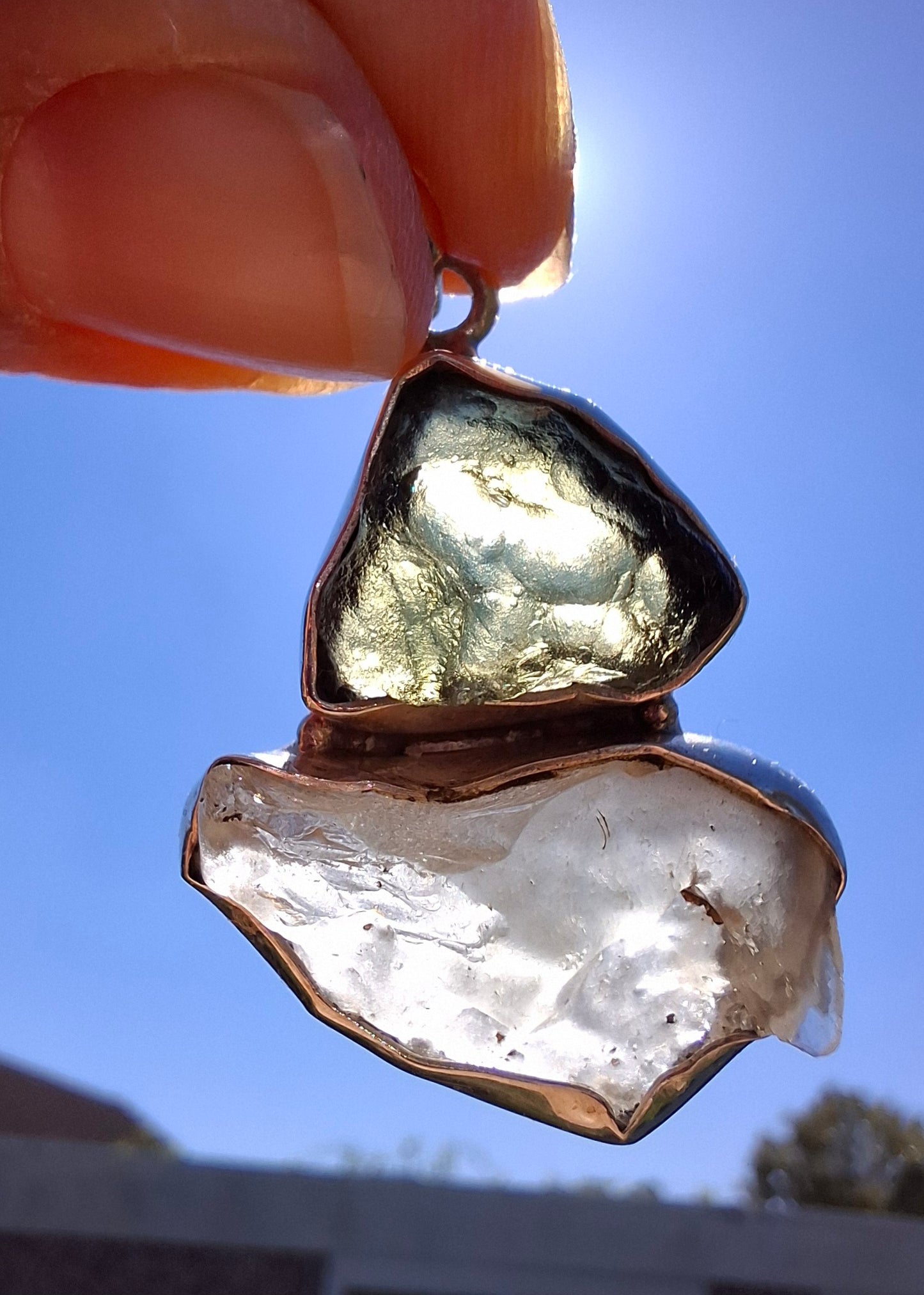 Moldavite & Libyan Desert Glass Pendant, 925 Silver, Tektite (Ref: MLP18)