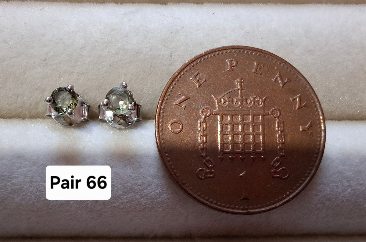 Moldavite (Faceted) 3mm Stud Earrings, 925 Silver (Ref: Pair66)