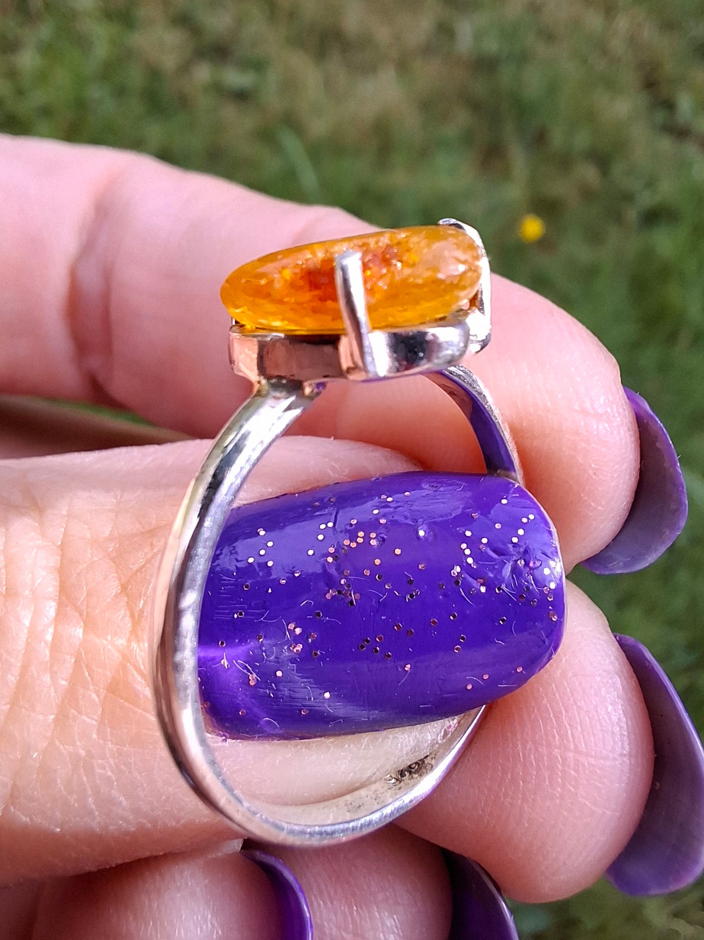 Baltic Amber Ring, size large R, 925 Silver, Fossil (Ref: AR16)