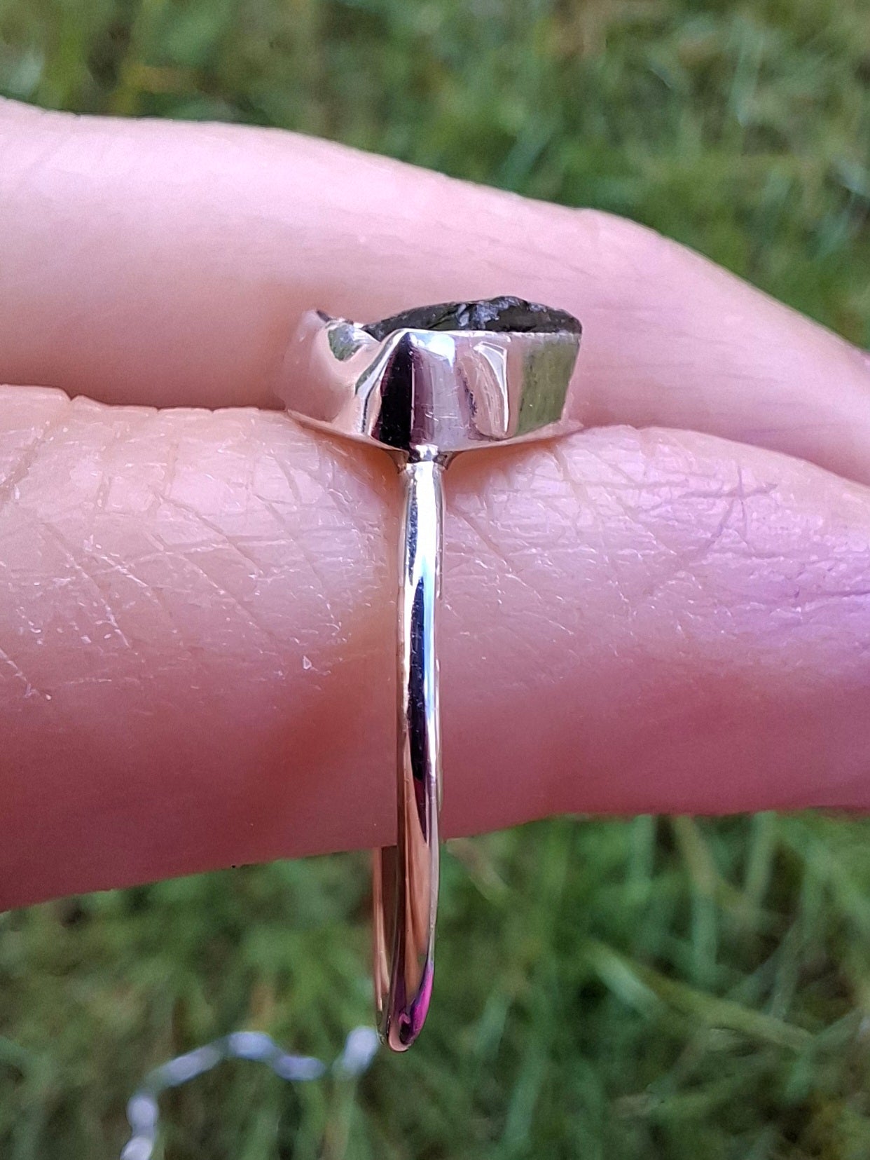 Moldavite Ring, size large T, 925 Silver, Tektite (Ref: R28)