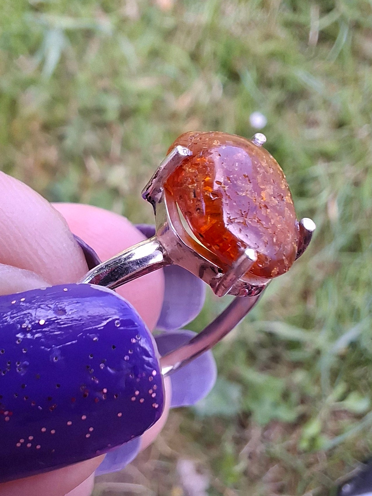 Baltic Amber Ring, size large X, 925 Silver, Fossil (Ref: AR32)