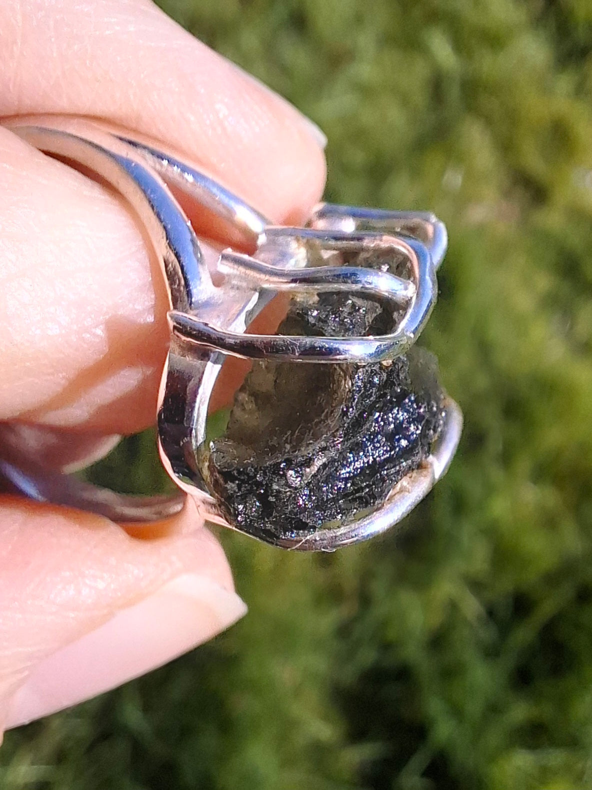 Moldavite Ring, size U, 925 Silver (Ref: R13)
