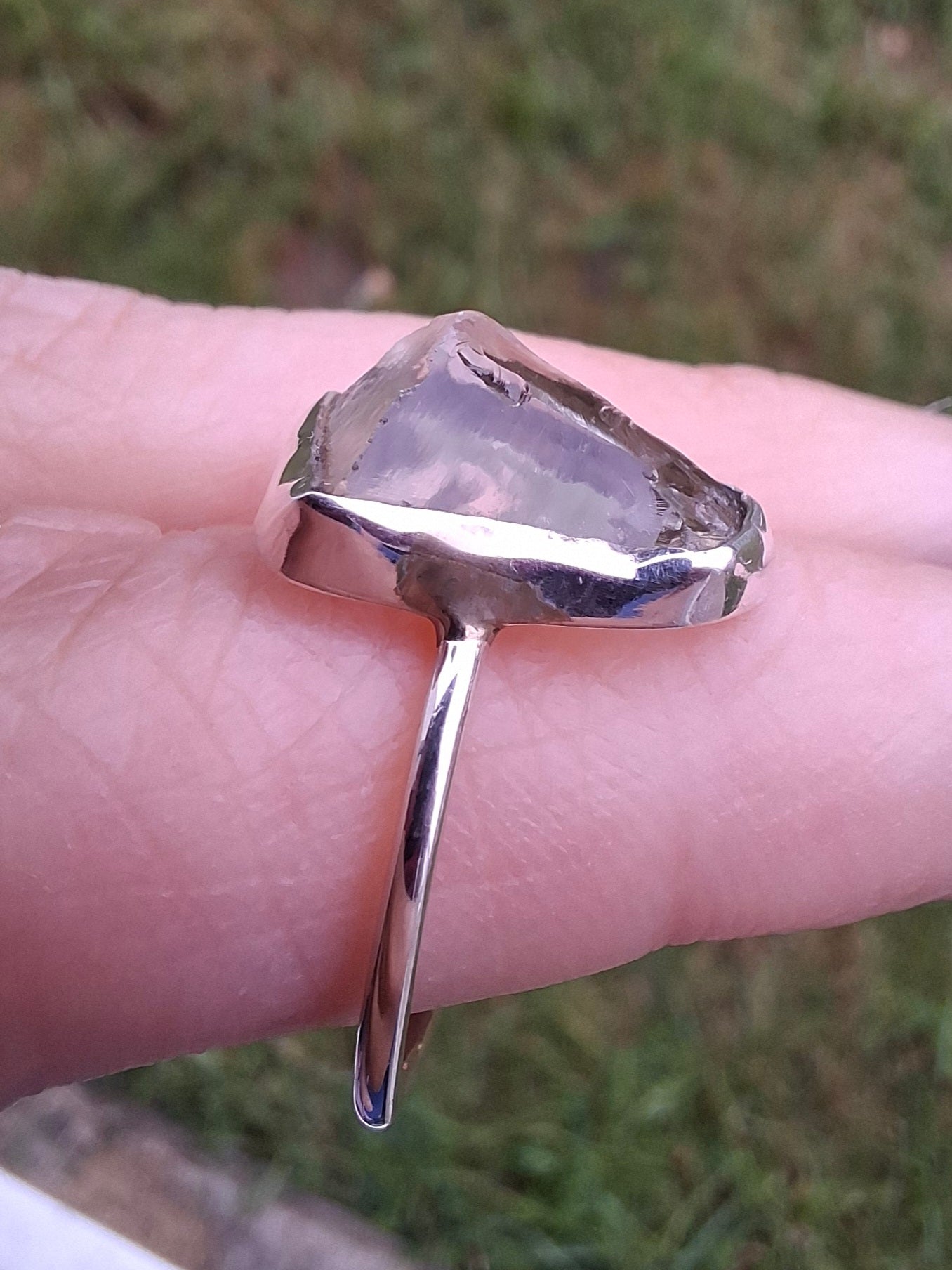 Libyan Desert Glass Ring, size large P, 925 Silver, Tektite (Ref: LR30)