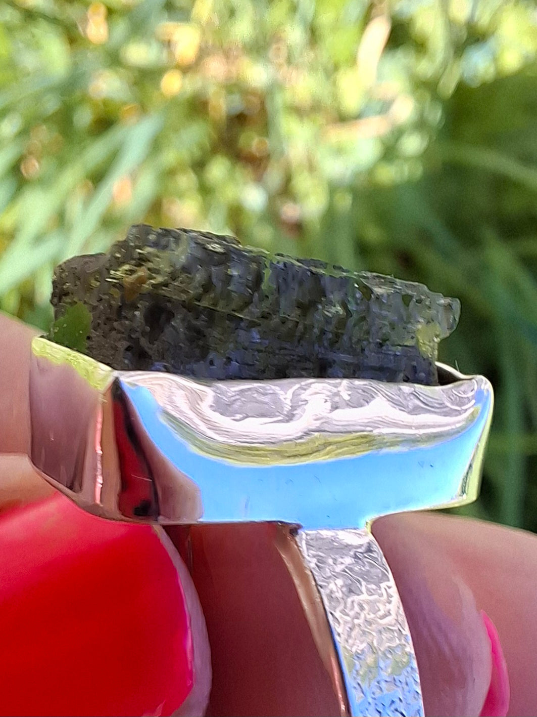 Moldavite Ring, size U, 925 Silver, Tektite (Ref: R324)