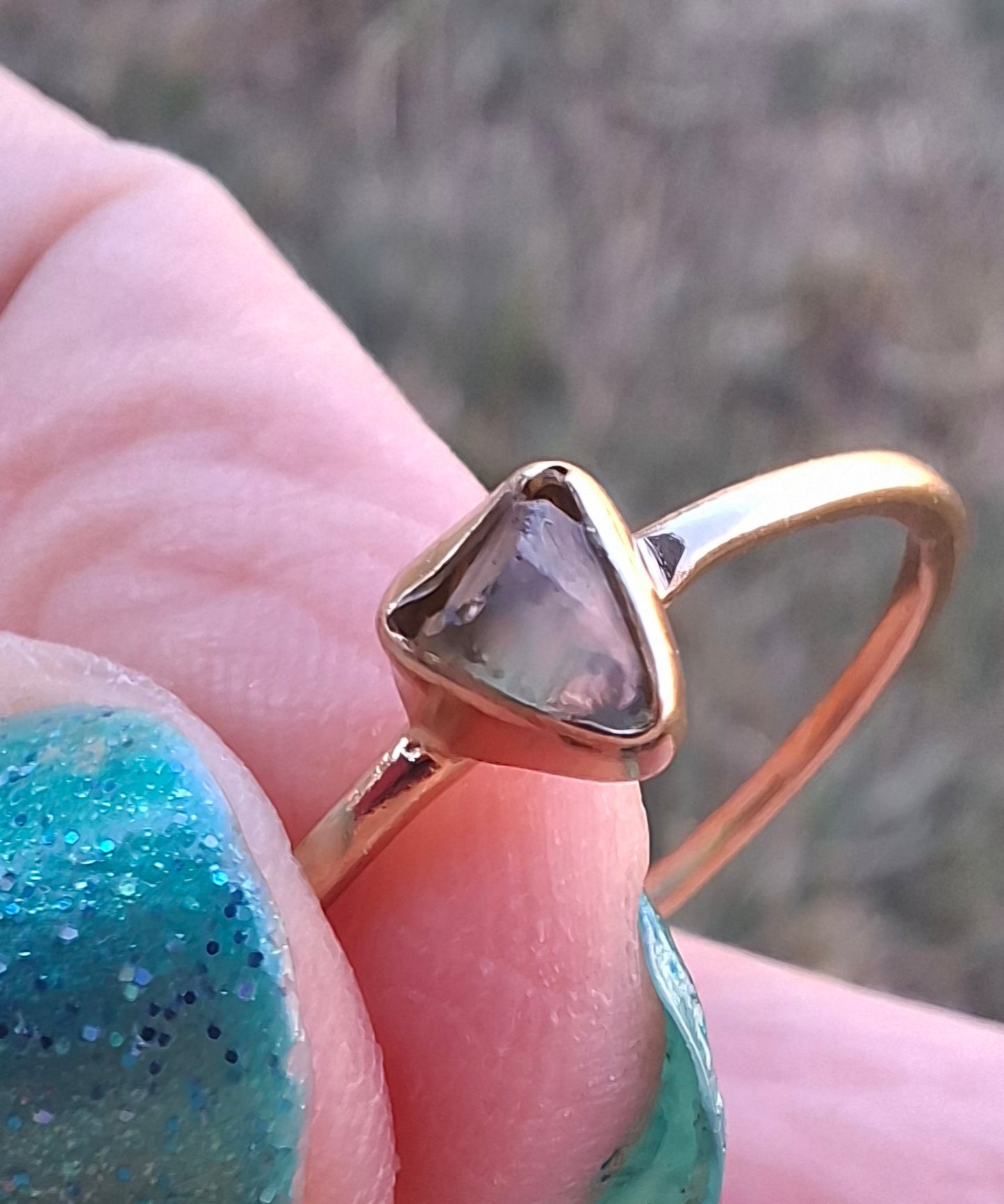 Moldavite Ring, 14K GOLD Plated, size large T, Tektite (Ref: R349)