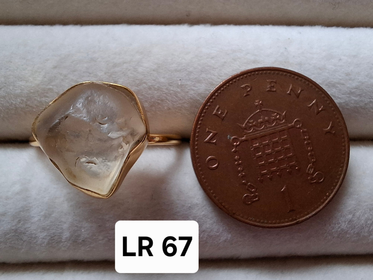 Libyan Desert Glass Ring, 14K GOLD Plated, size large P, Tektite (Ref: LR67)