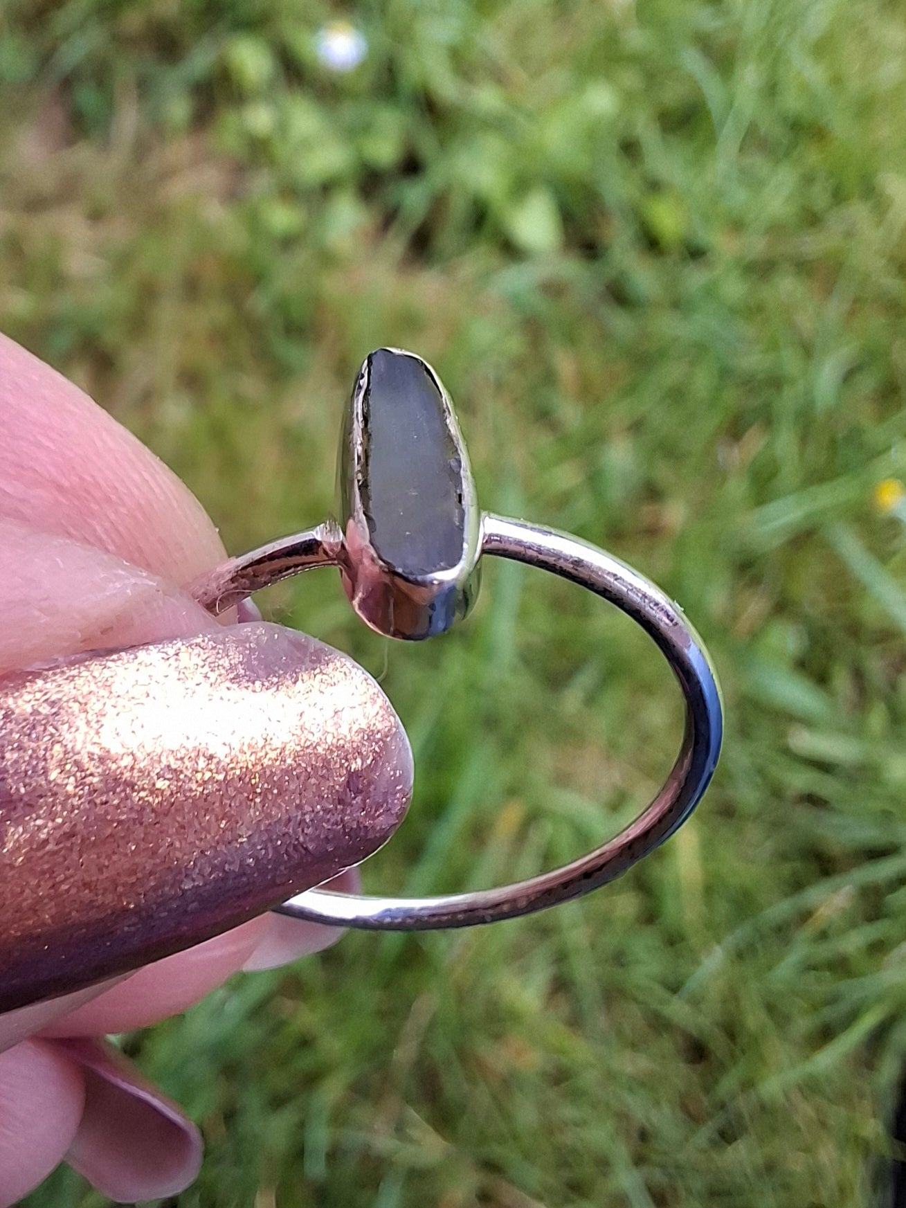 Moldavite Ring, size large Q, 925 Silver, Tektite (Ref: R47)