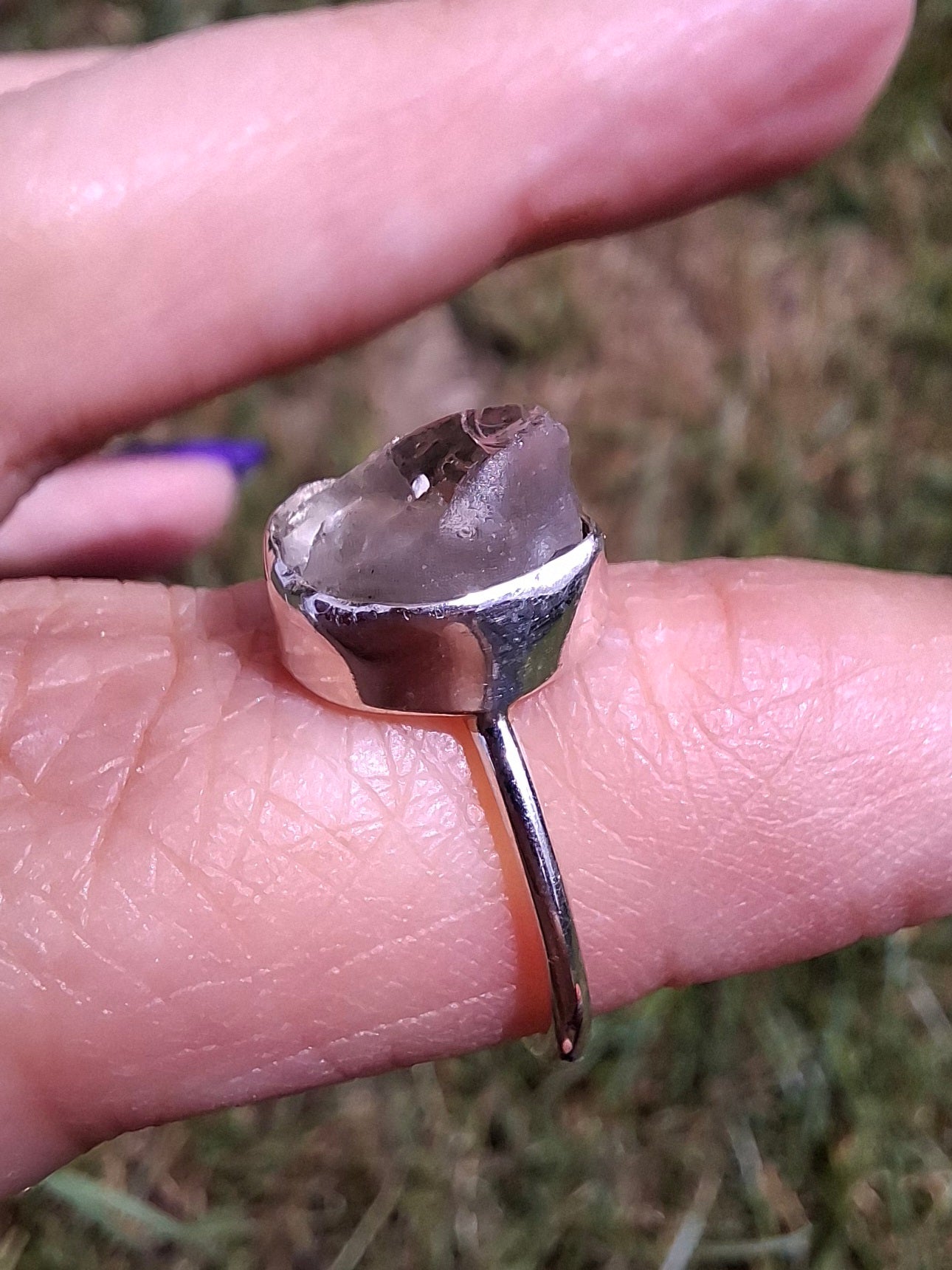 Libyan Desert Glass Ring, size large J, 925 Silver, Tektite (Ref: LR9)