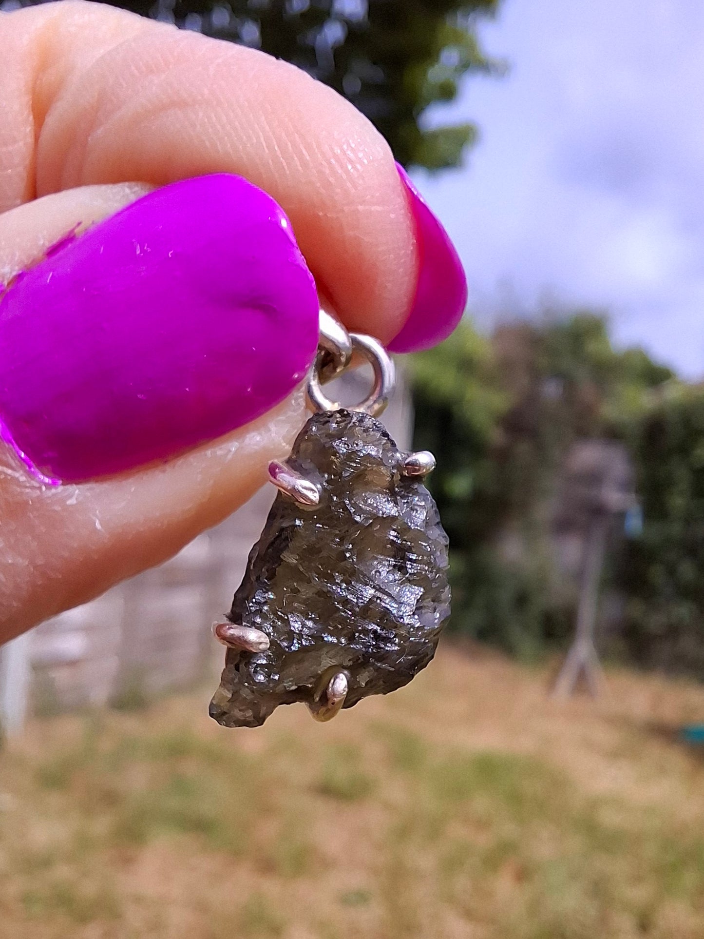Moldavite Claw Pendant, 925 Silver, Tektite (Ref: P27)