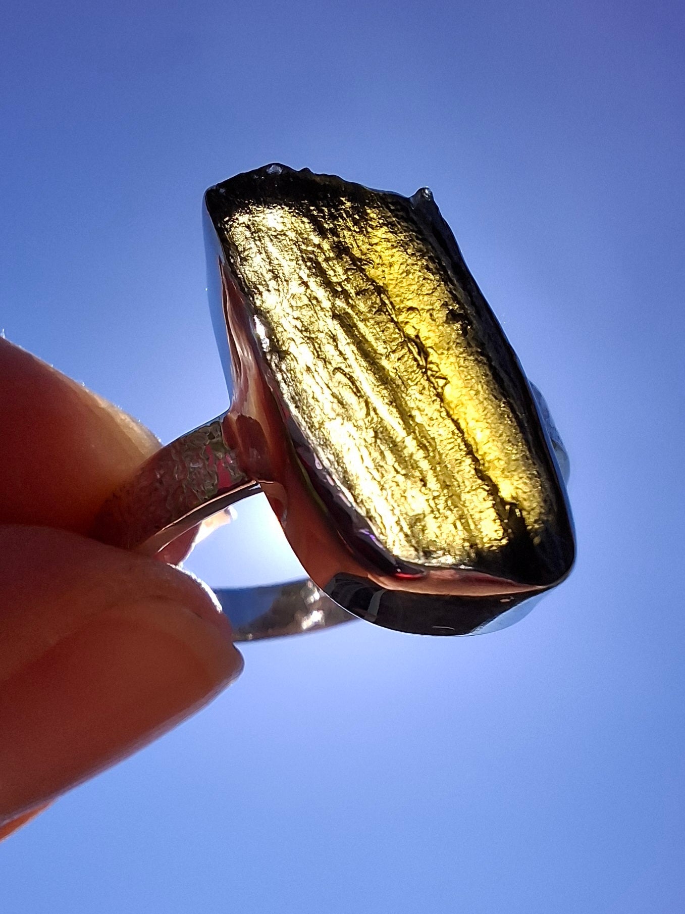 Moldavite Ring, size large Y/small Z, 925 Silver, Tektite (Ref: R332)