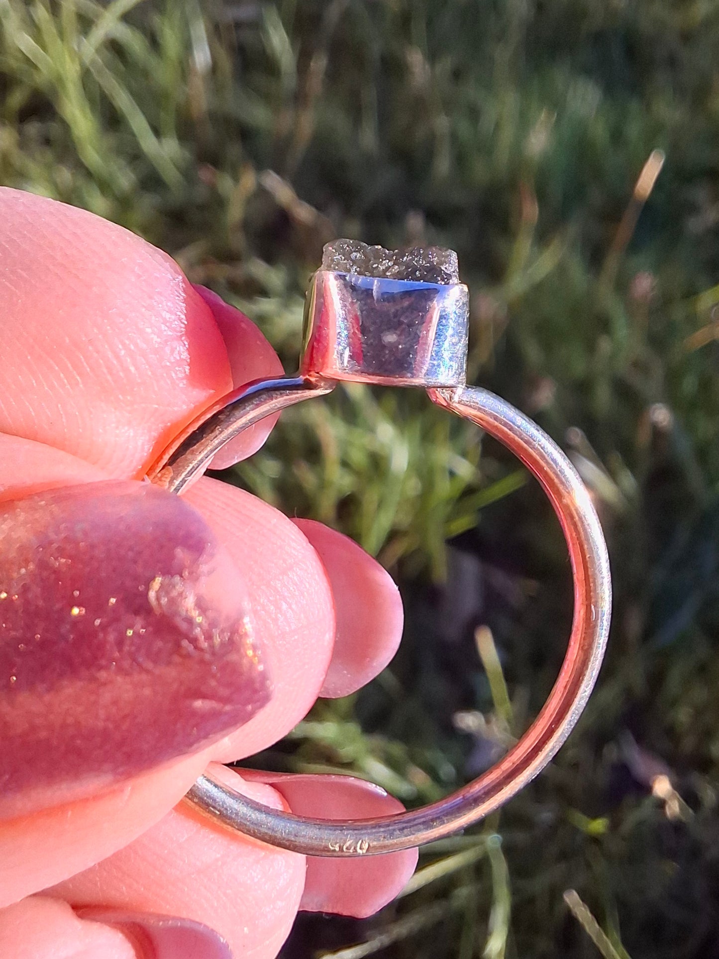 Moldavite Ring, size small W, 925 Silver, Tektite (Ref: R59)