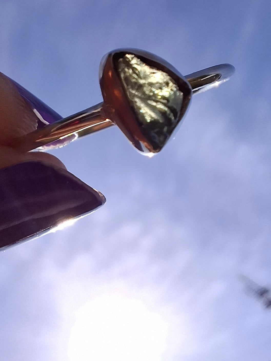Moldavite Ring, size large R/small S, 925 Silver, Tektite (Ref: R53)