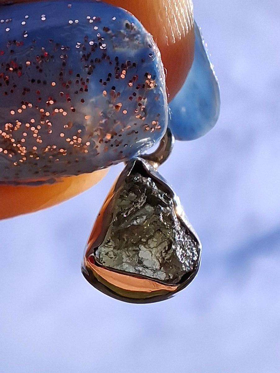 Moldavite Pendant, 925 Silver, Tektite (Ref: P37)